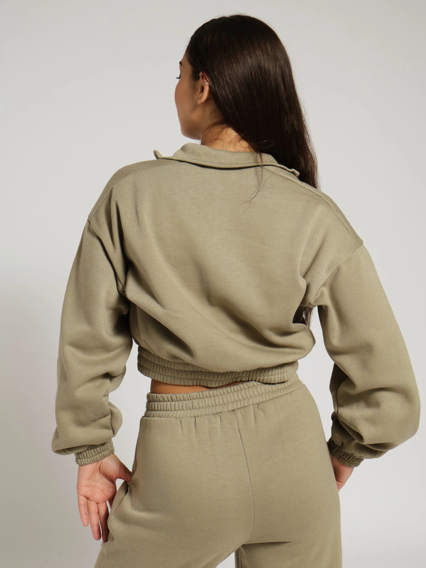 1/4 Zip Drawstring Hem Pullover - Fatigue - Image 3
