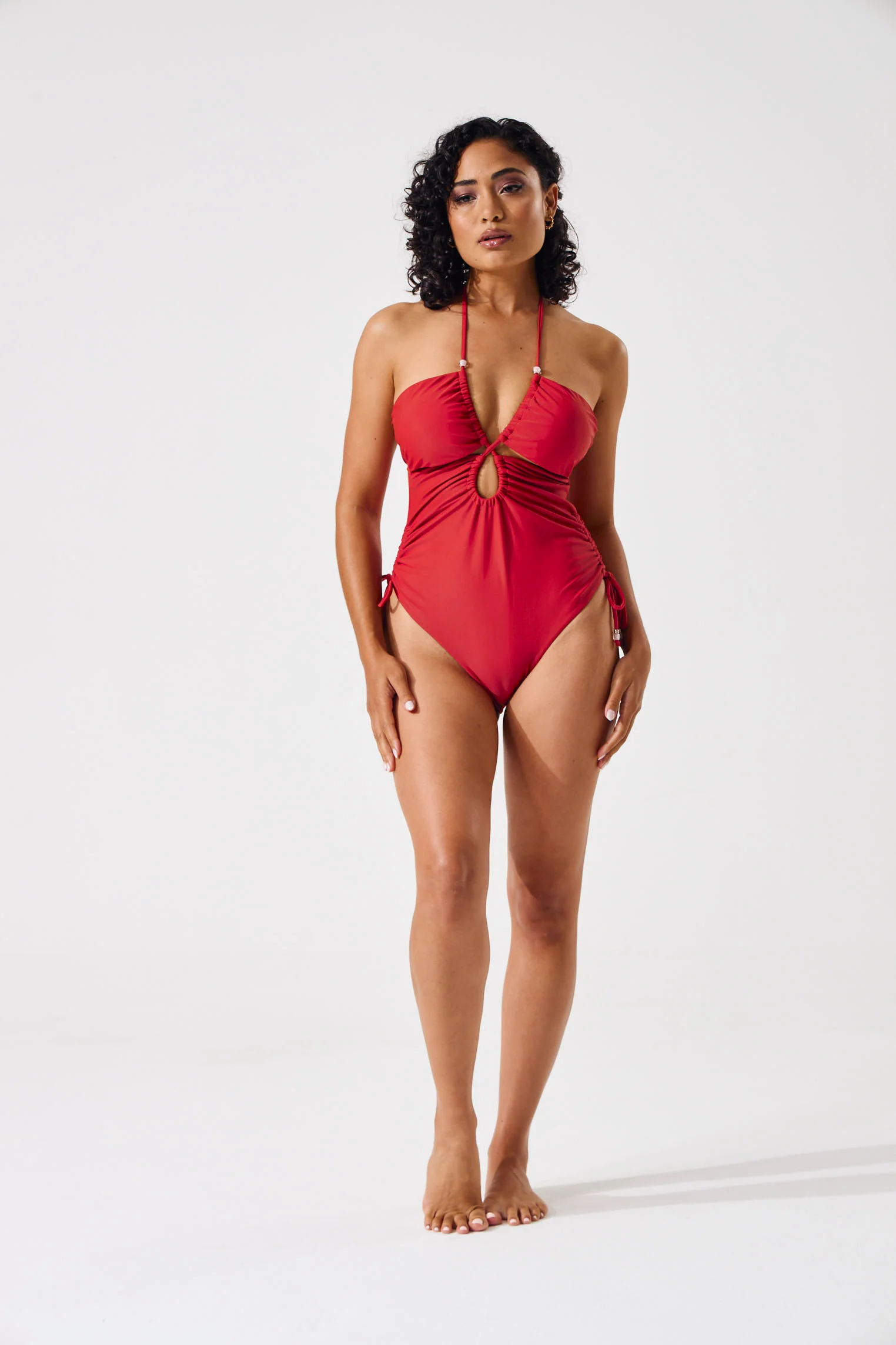 1 Piece Cutout Swimsuit With Charms - Rust - Image 3