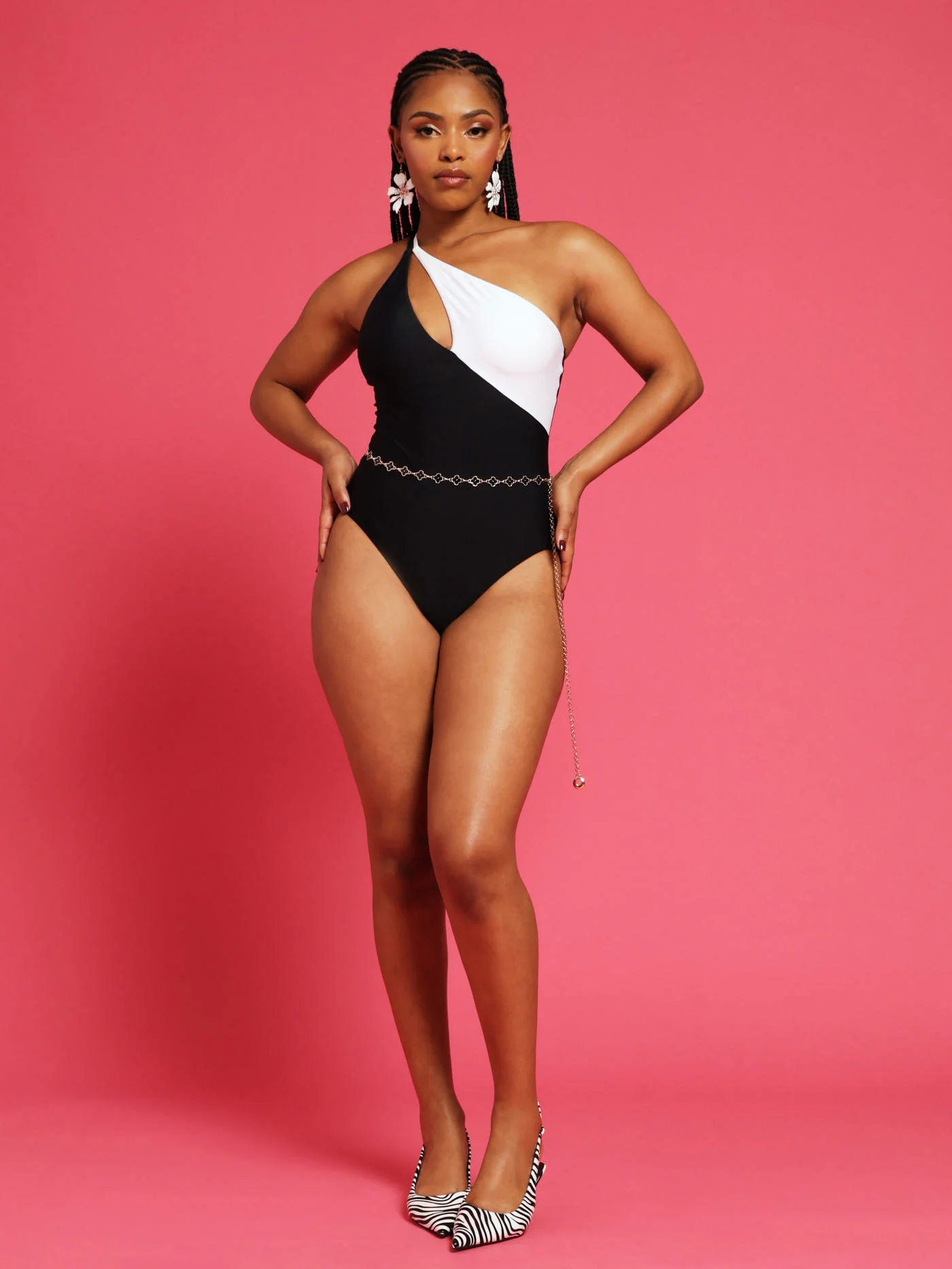 1 Piece Black & White Swimsuit - Black/White - Image 7
