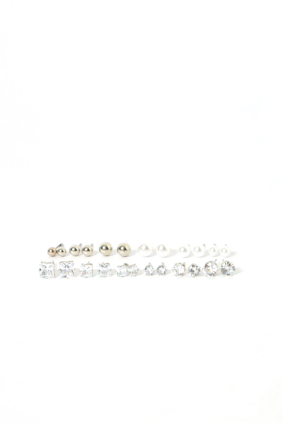 12 Pack Variety Diamante Stud Earrings - Silver - Image 2