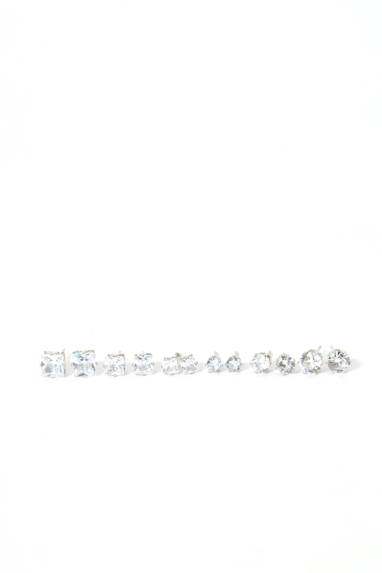 12 Pack Variety Diamante Stud Earrings - Silver - Image 3