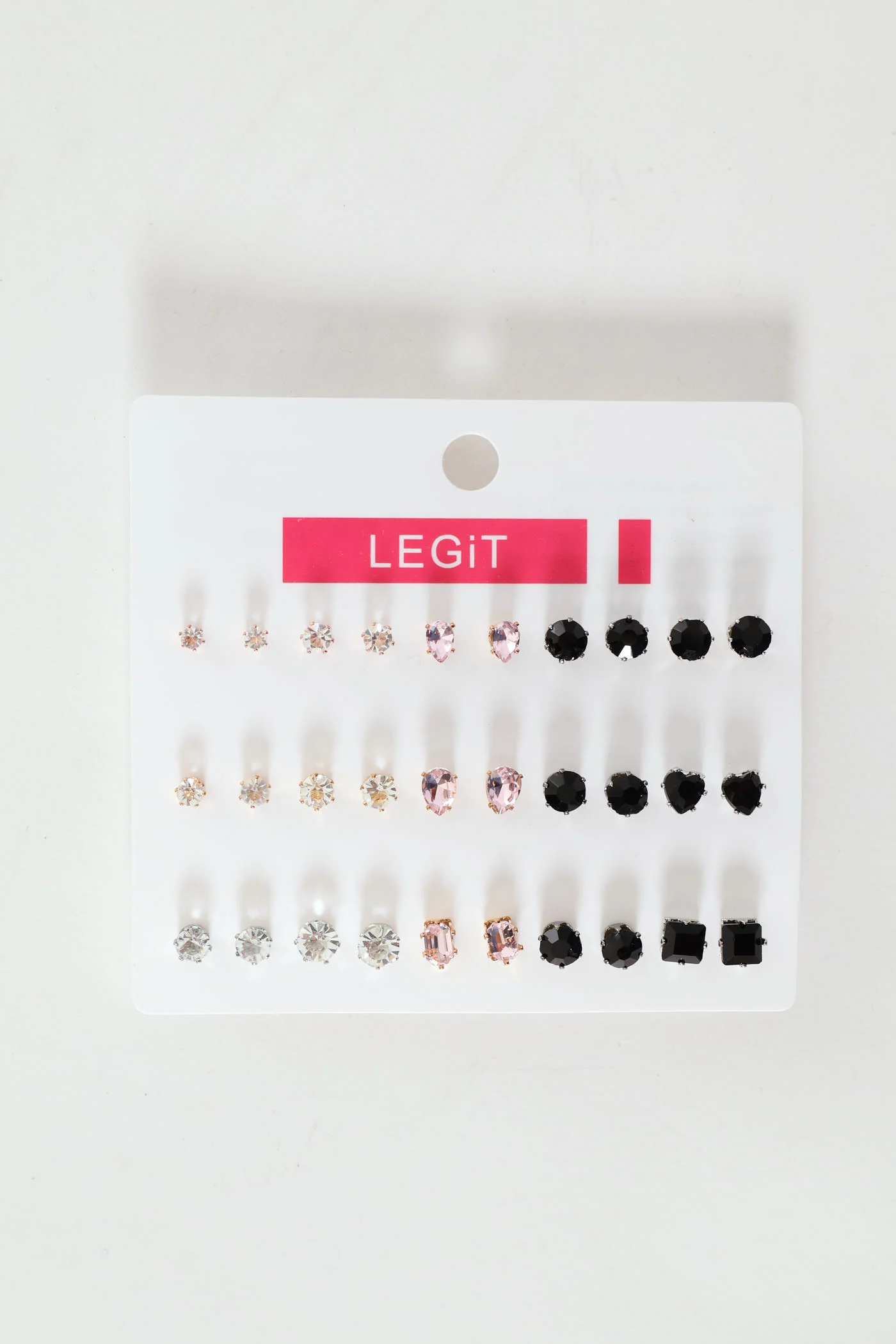 15 Pack Variety Gem Stud Earrings - Gold