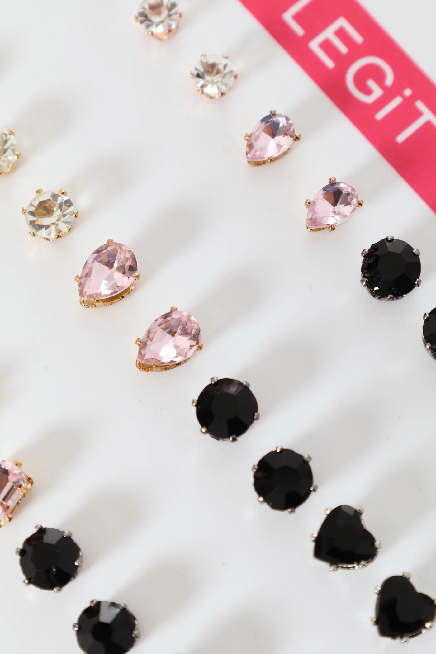 15 Pack Variety Gem Stud Earrings - Gold - Image 2