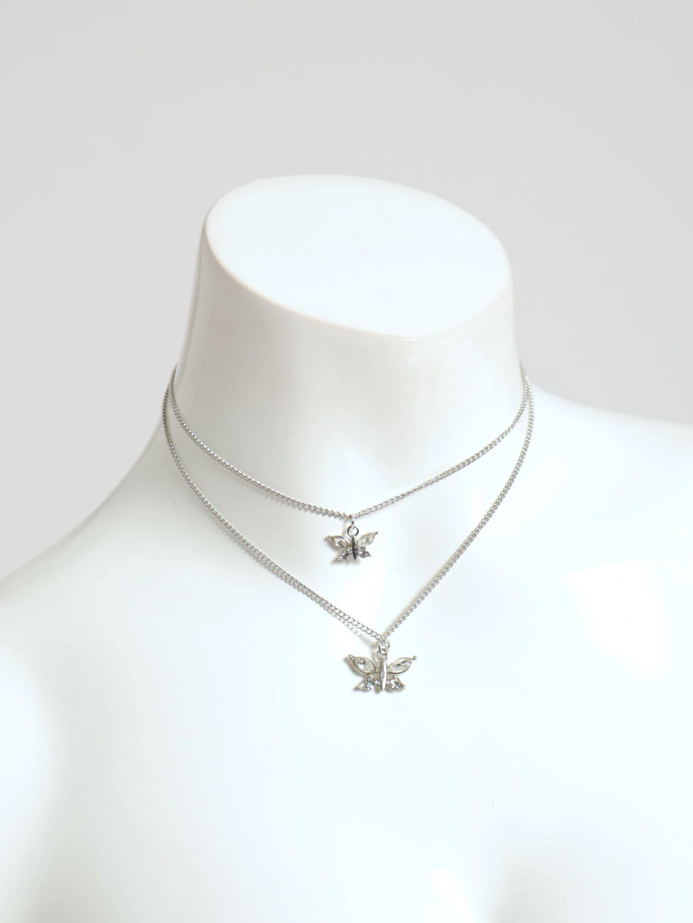 2 Layer Butterfly Pendant Necklace & Earrings - Silver