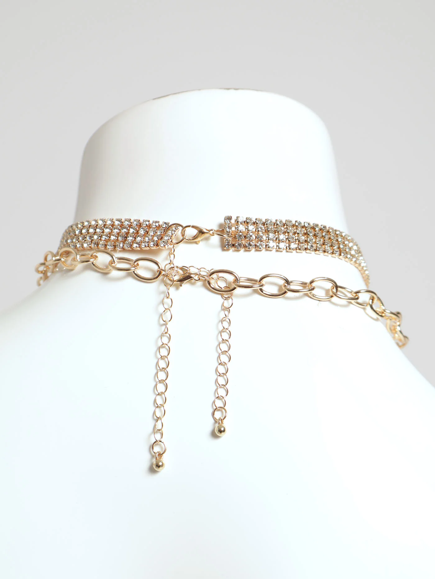 2 Layer Chunky Diamante Choker & Heart Statement Necklace - Gold - Image 3