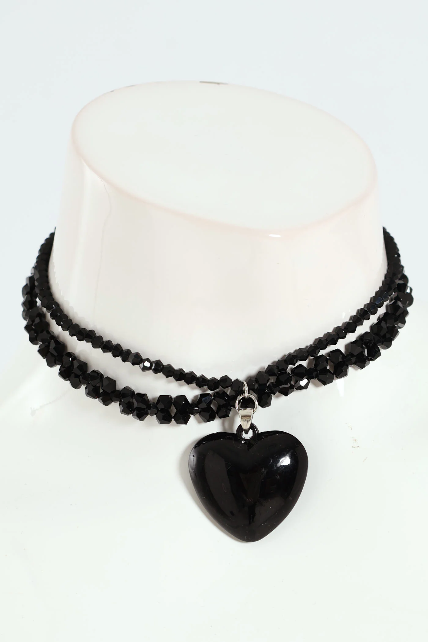 2 Layer Crystal With Large Heart And Matching Earrings - Black