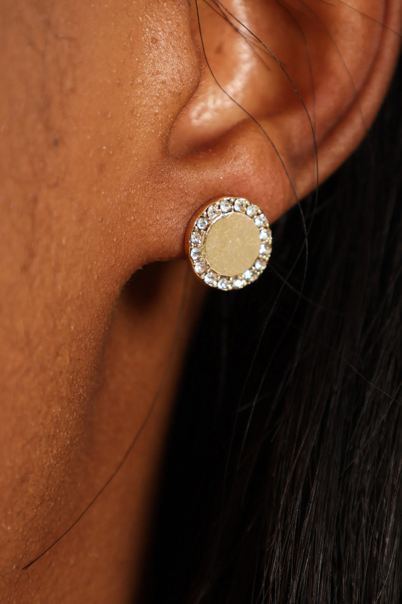 2 Layer Diamante Disc Pendant Necklace & 2 Earrings - Gold - Image 3