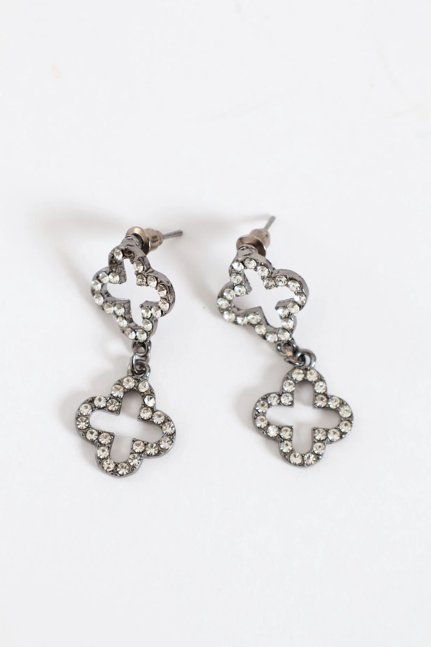 2 Layer Diamante Flower Pendant Necklace & Diamante Earrings - Silver - Image 2