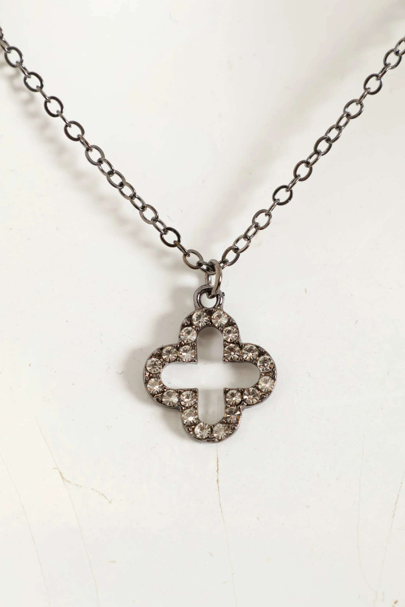 2 Layer Diamante Flower Pendant Necklace & Diamante Earrings - Silver - Image 4