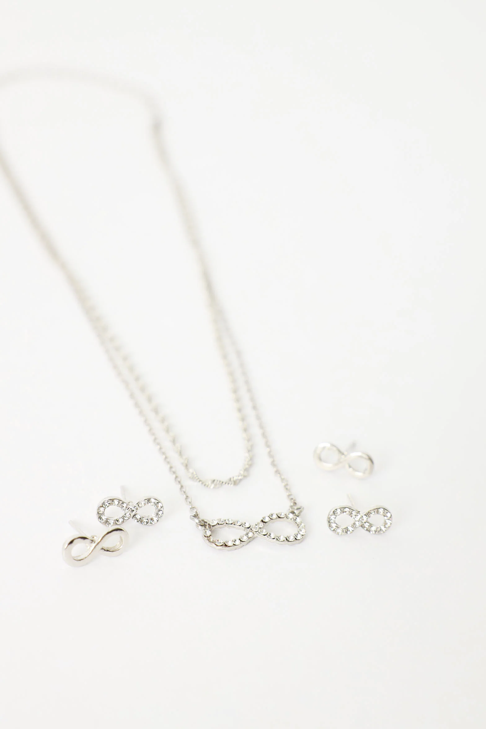 2 Layer Diamante Friendship Necklace & Earrings - Silver