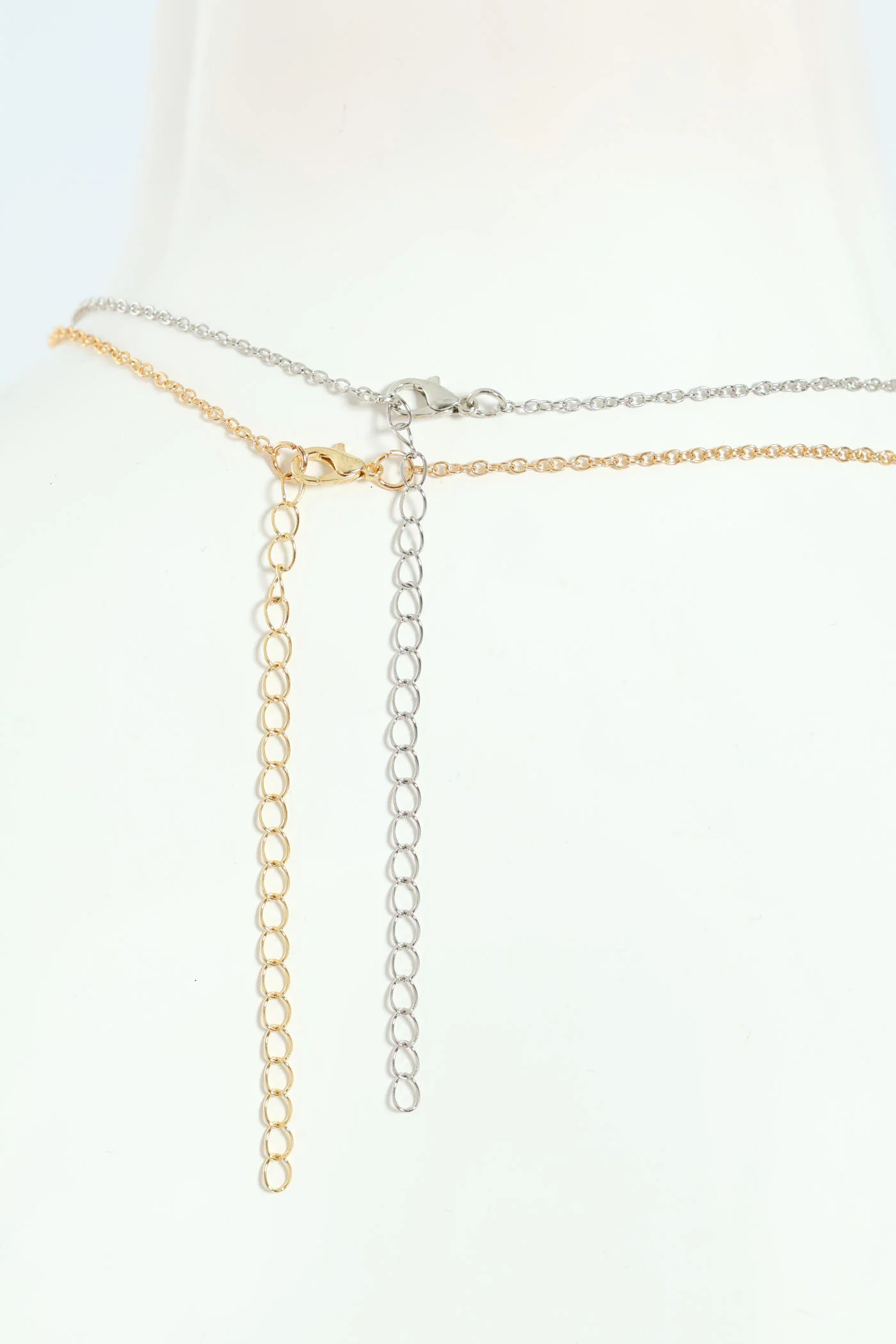 2 Layer Diamante Heart And Lock Pendant Necklace - Silver - Image 3