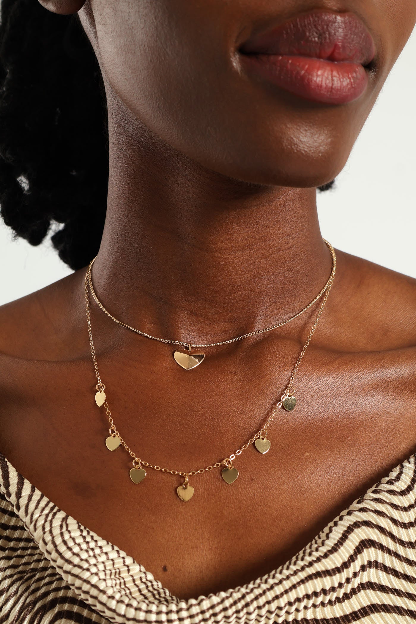 2 Layer Diamante Heart Pendant Necklace - Gold