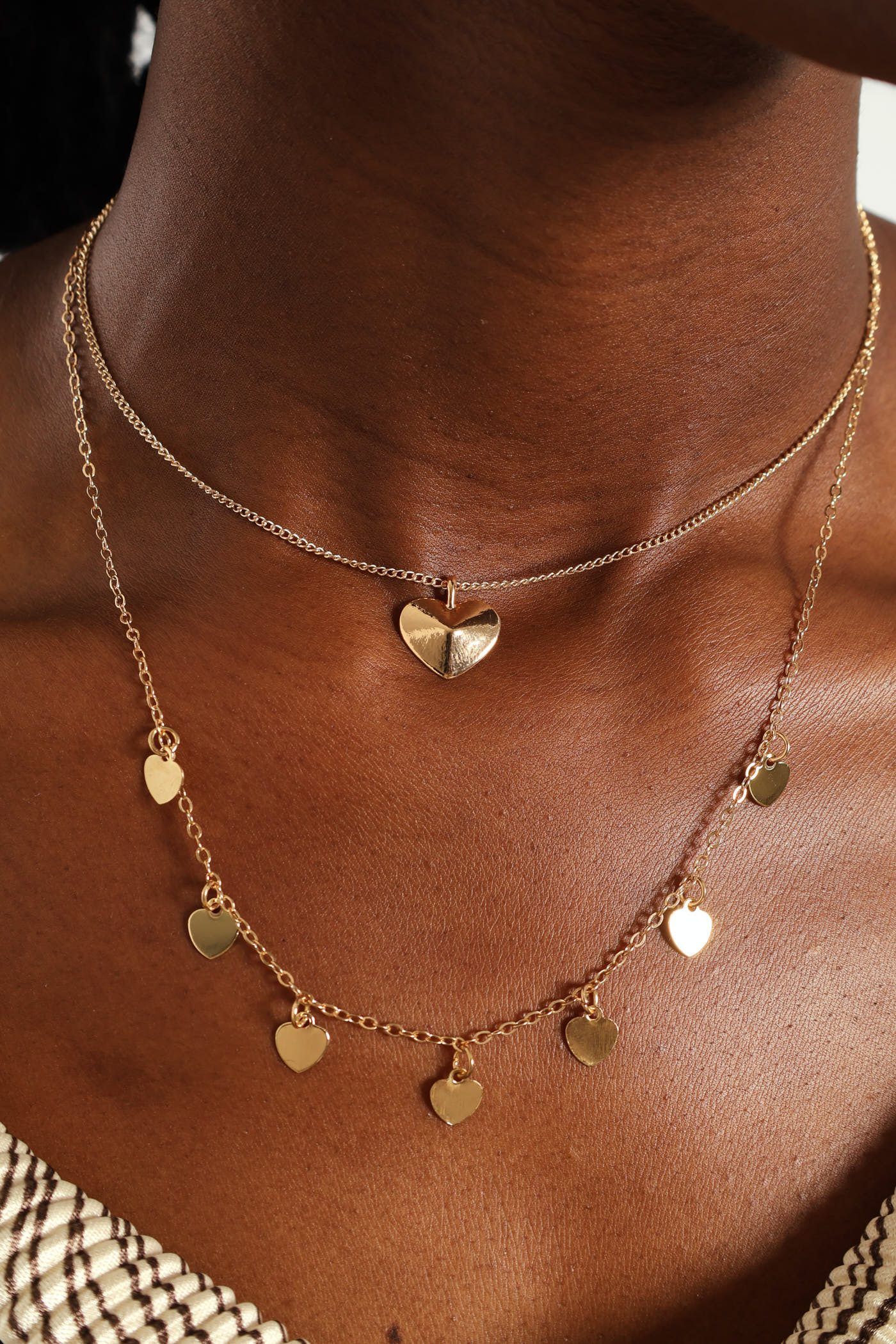 2 Layer Diamante Heart Pendant Necklace - Gold - Image 3