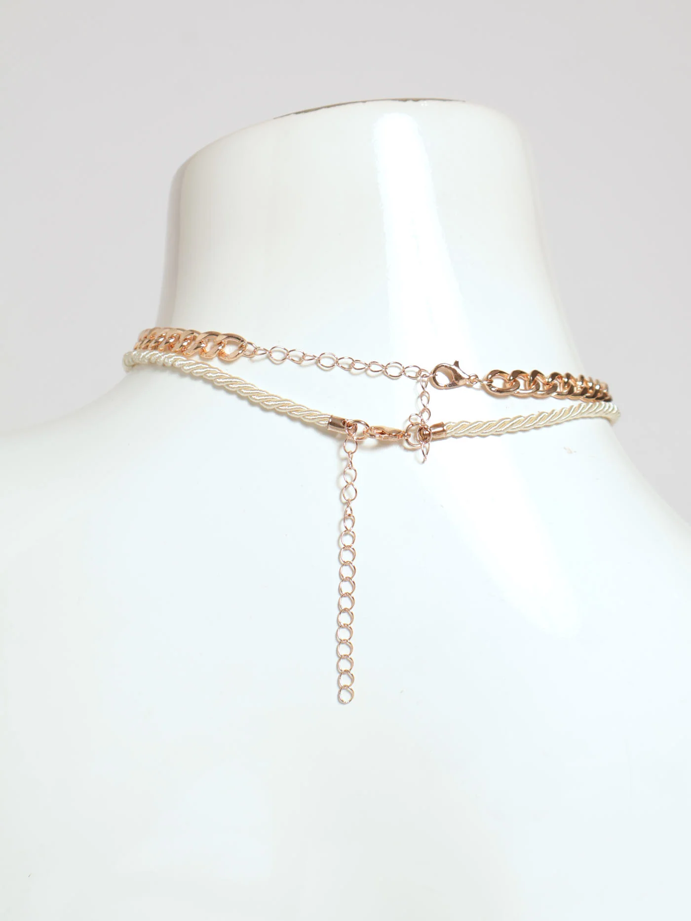 2 Layer Diamante & Heart Rope Necklace - Rose Gold - Image 2