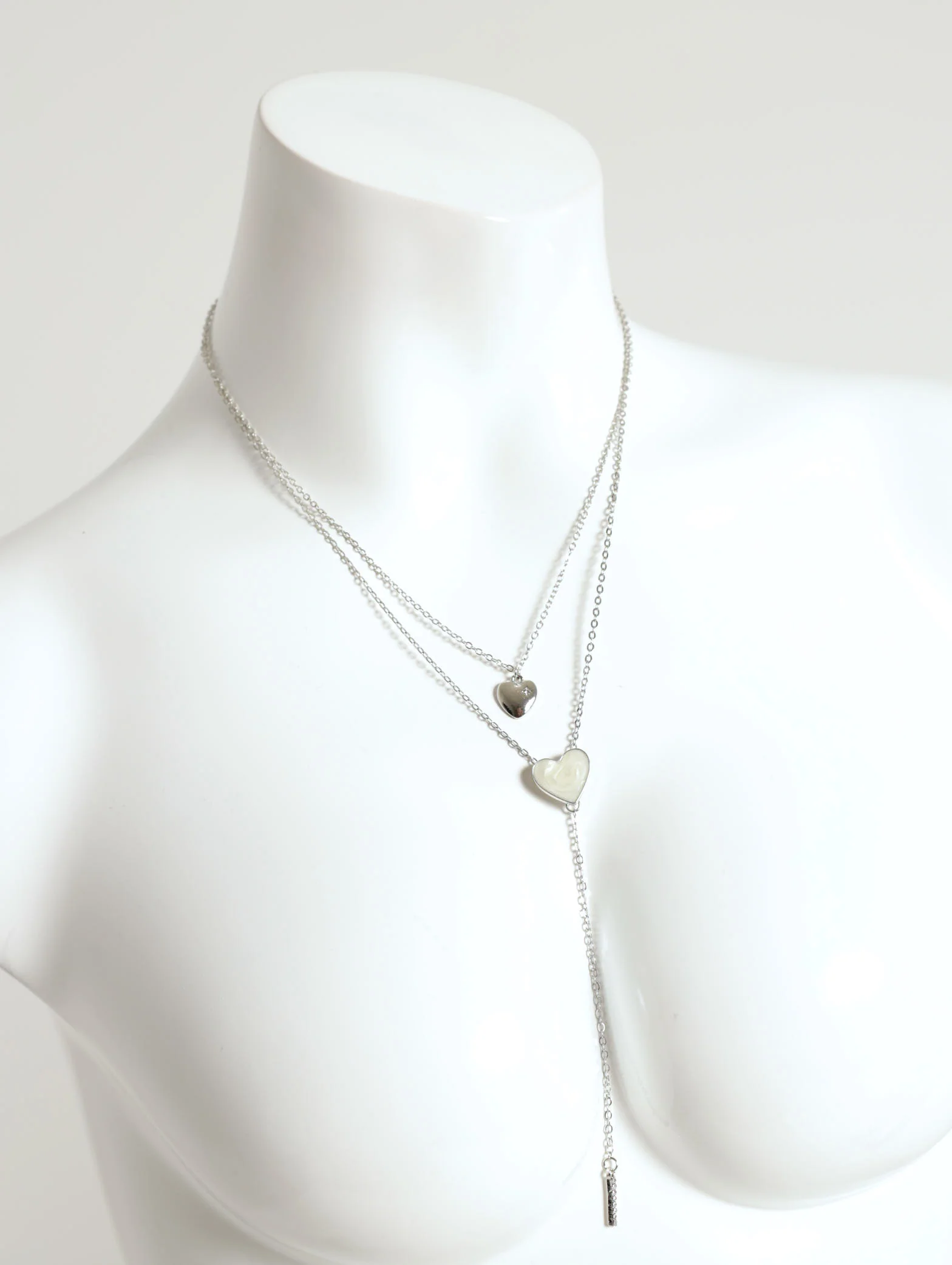 2 Layer Double Heart Pendant Drop Necklace With Heart Earrings