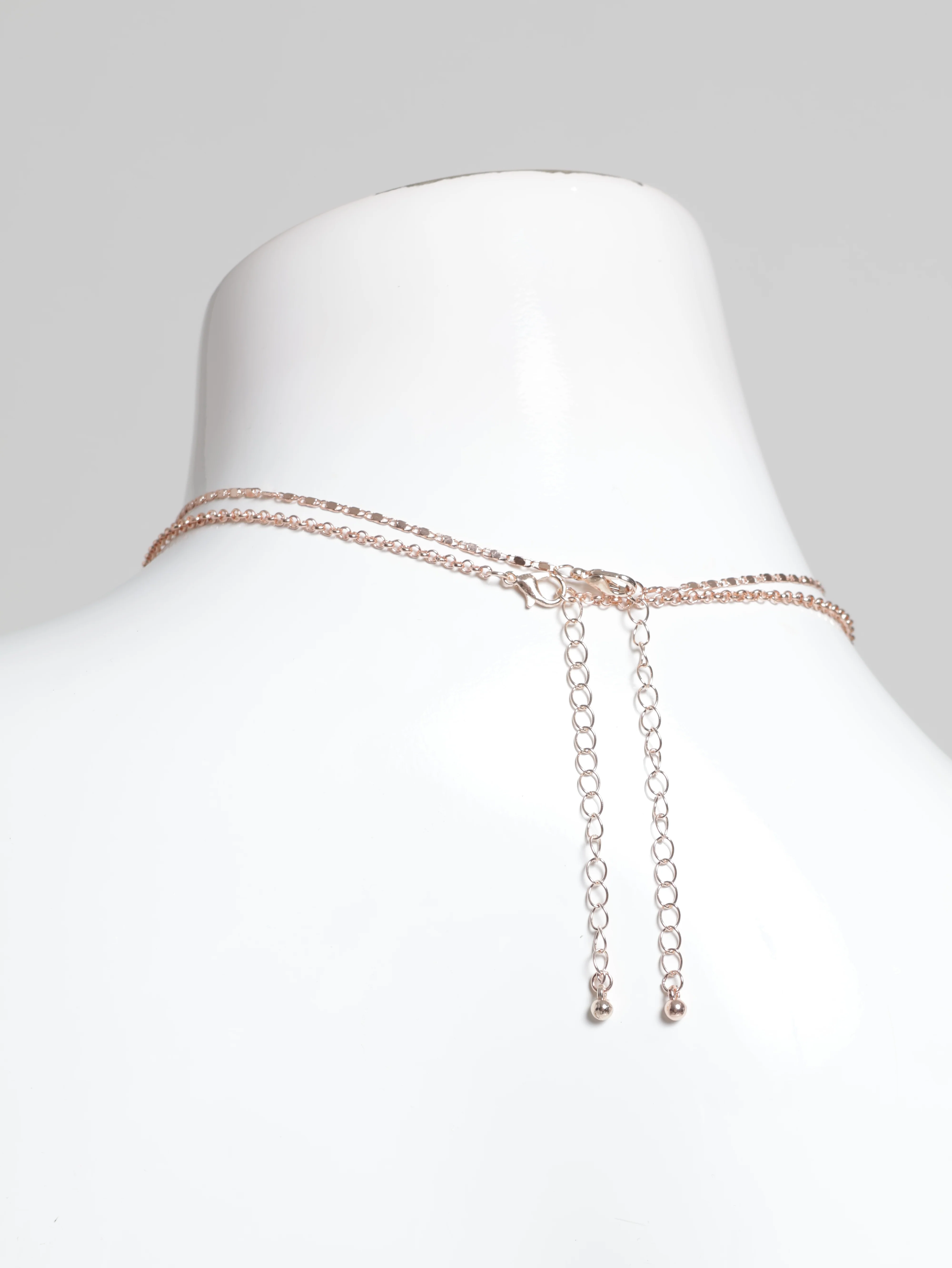 2 Layer Double Interlink Diamante Pendant & Matching Earing - Rose Gold - Image 4