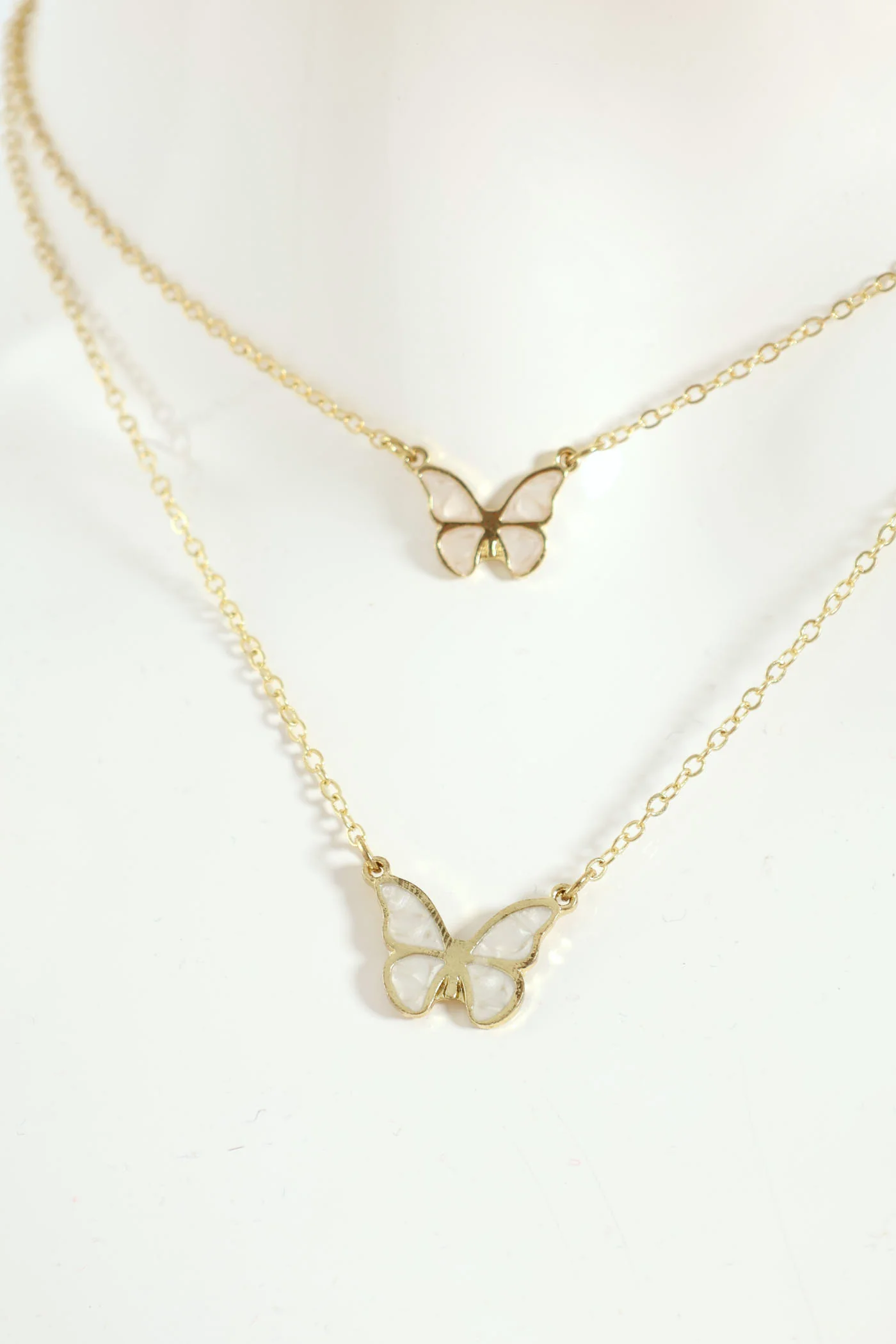 2 Layer Epoxy Butterfly Necklace With Matching Bracelet - Gold
