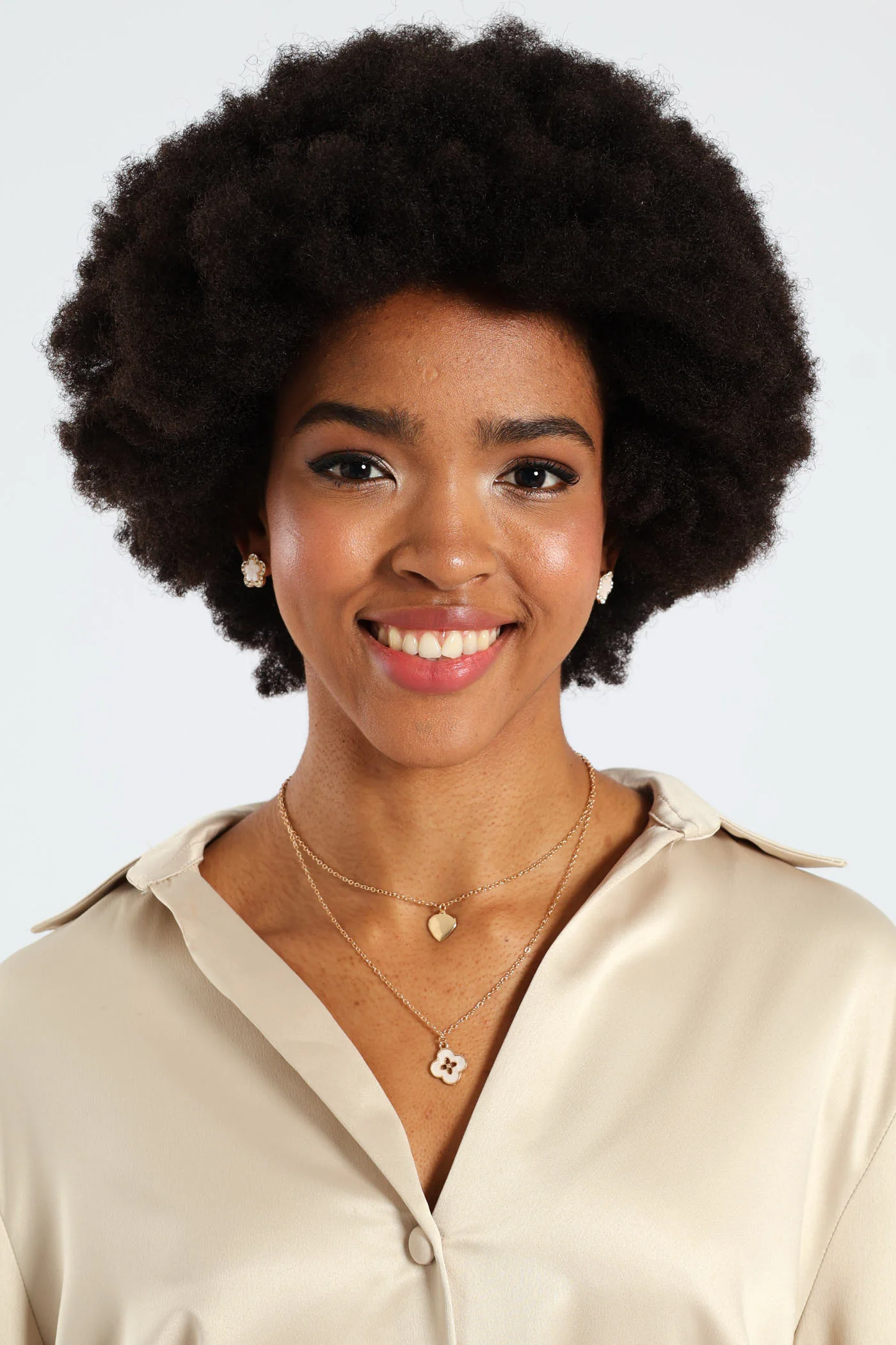 2 Layer Epoxy & Diamante Flower Necklace & Epoxy Flower Earrings - Gold