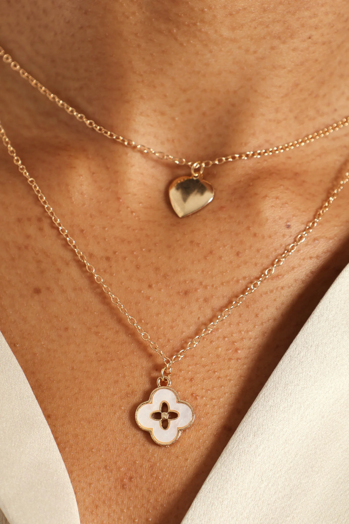 2 Layer Epoxy & Diamante Flower Necklace & Epoxy Flower Earrings - Gold - Image 3