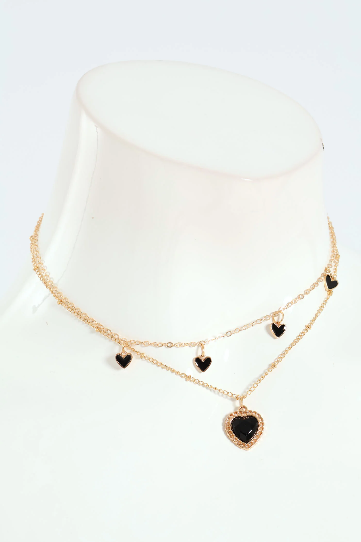 2 Layer Heart Pendant Necklace - Gold/Black