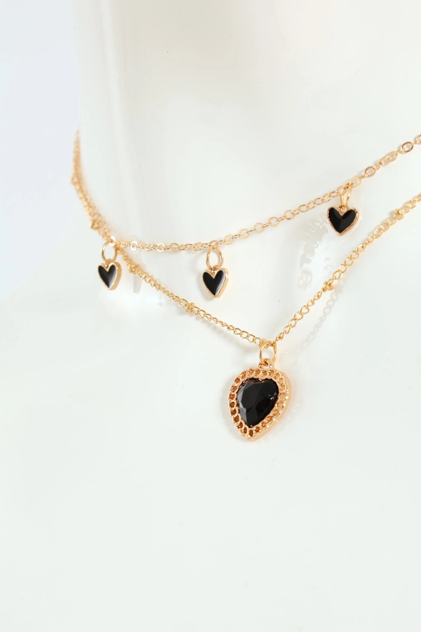 2 Layer Heart Pendant Necklace - Gold/Black - Image 2
