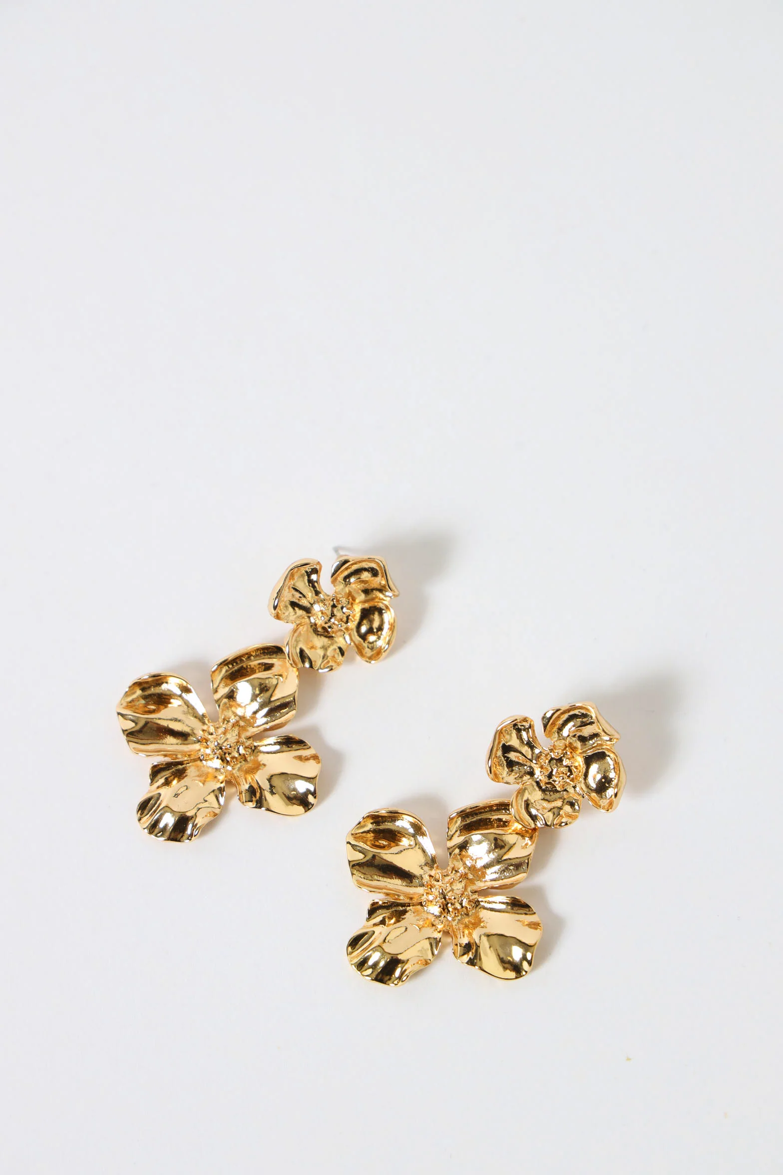 2 Layer Flower Earrings - Gold