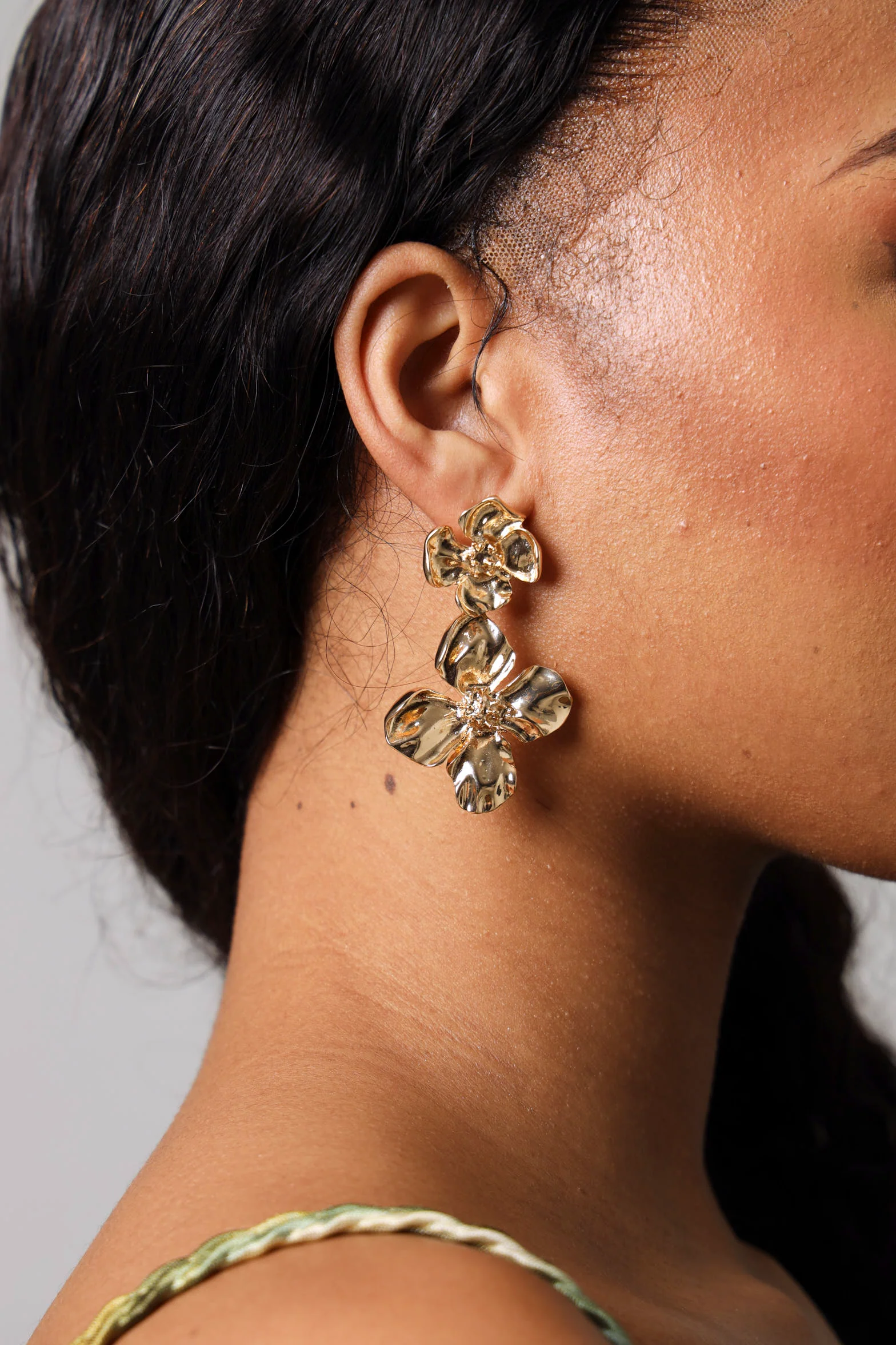 2 Layer Flower Earrings - Gold - Image 3