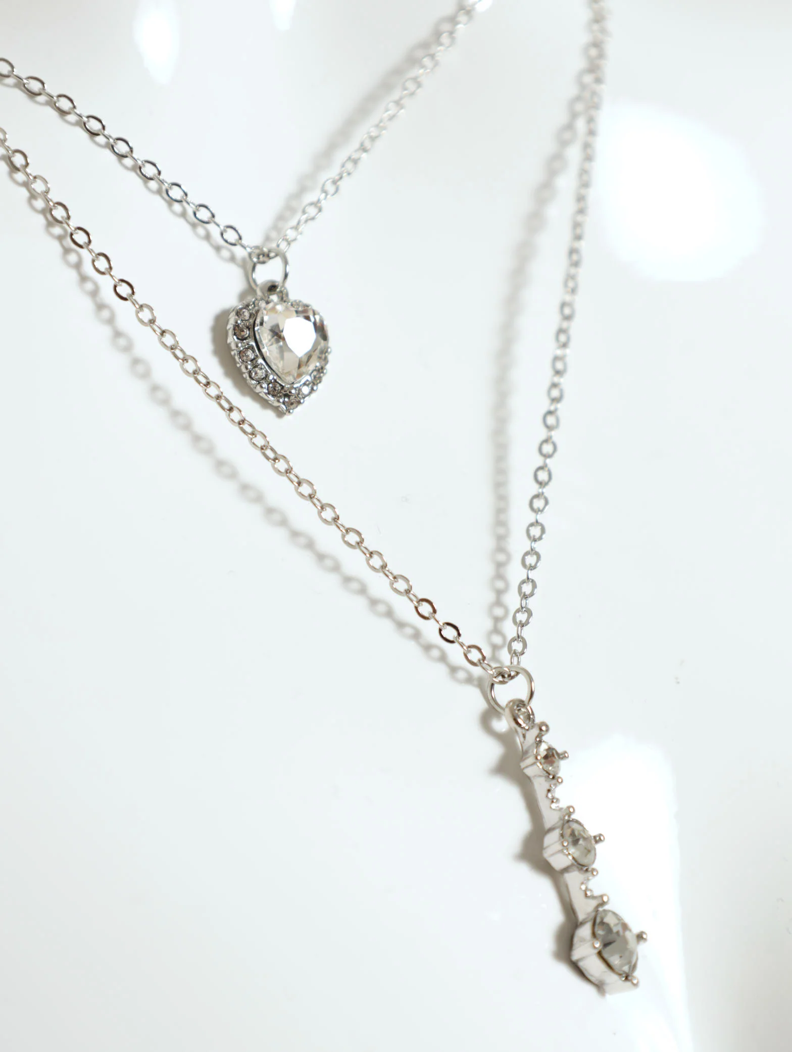 2 Layer Gem And Heart Pendant Necklace - Image 2