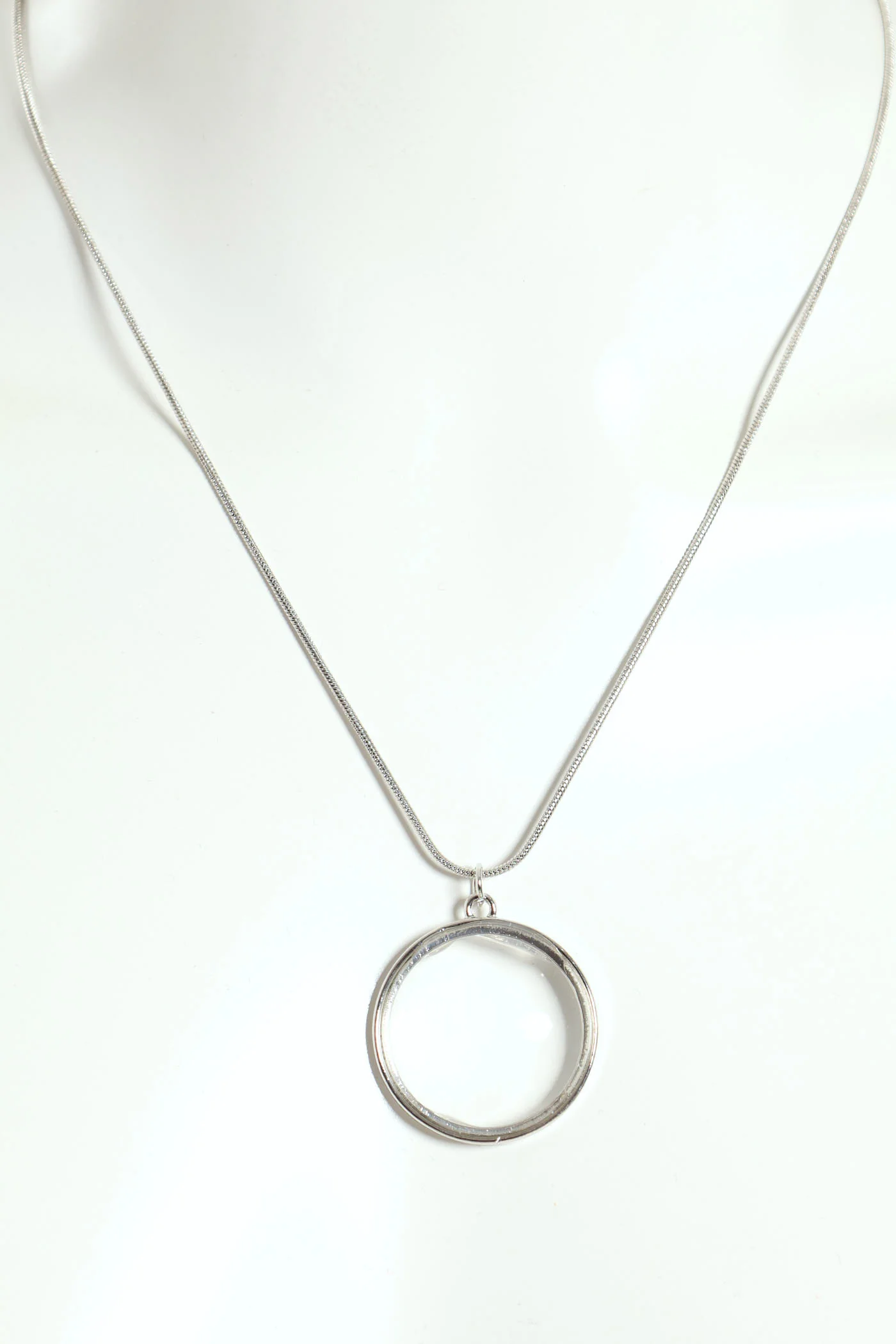2 Layer Large Perspex Pendant & Matching Stud Earring - Silver