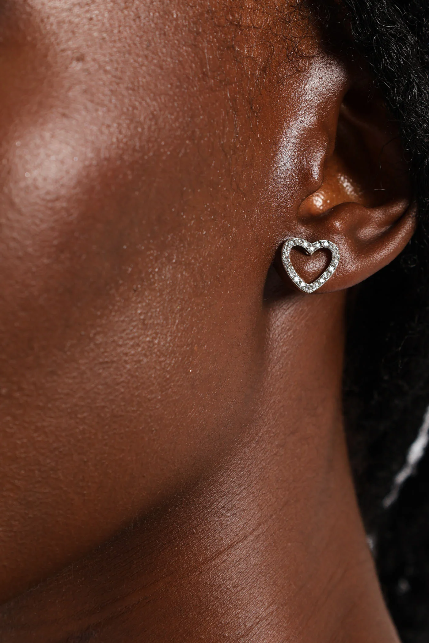 2 Layer Mini Heart Charm Pendant Necklace & Heart Stud Earrings - Silver - Image 2
