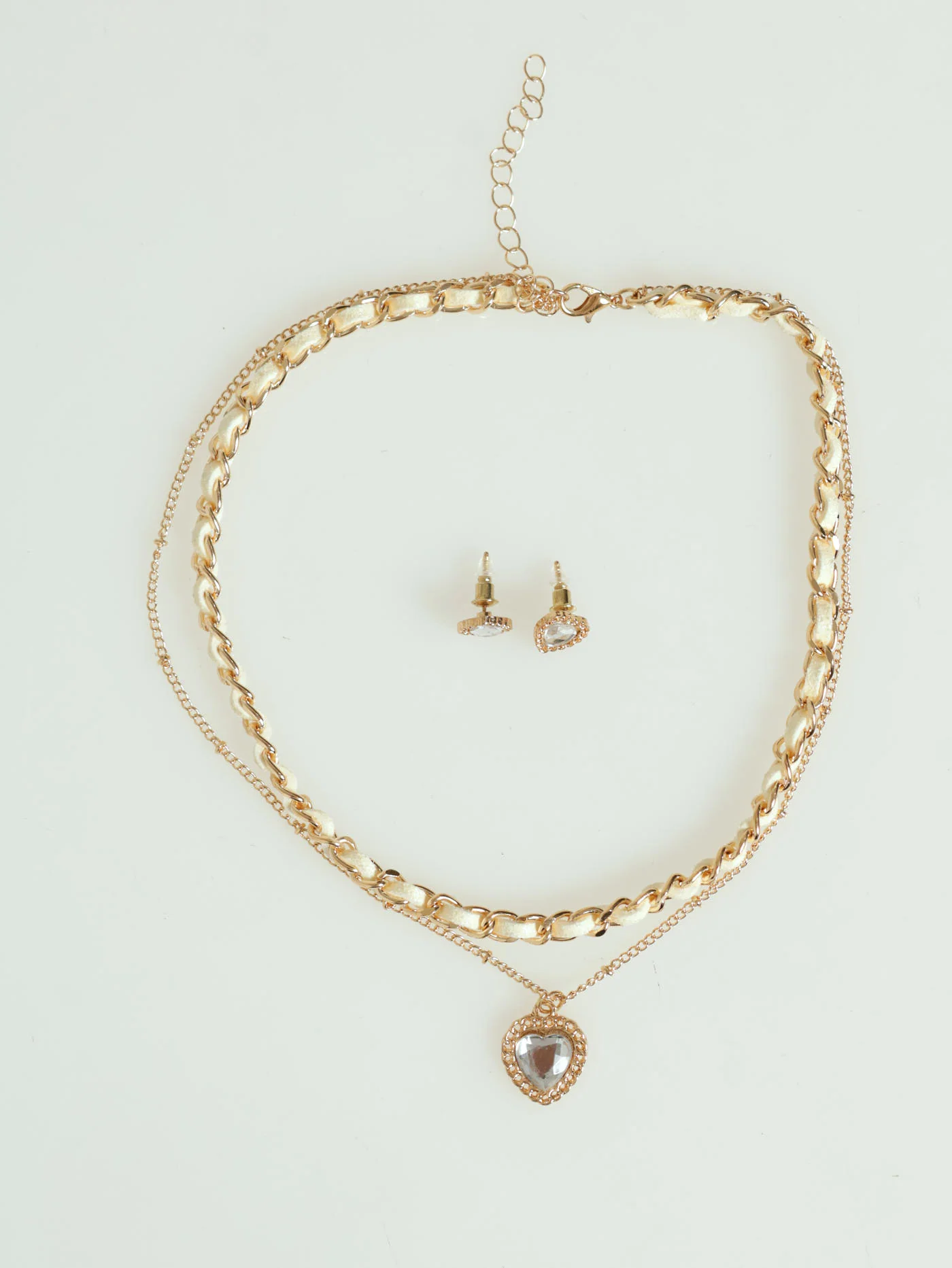 2 Layer Rope & Chain Heart Pendant Necklace - Gold