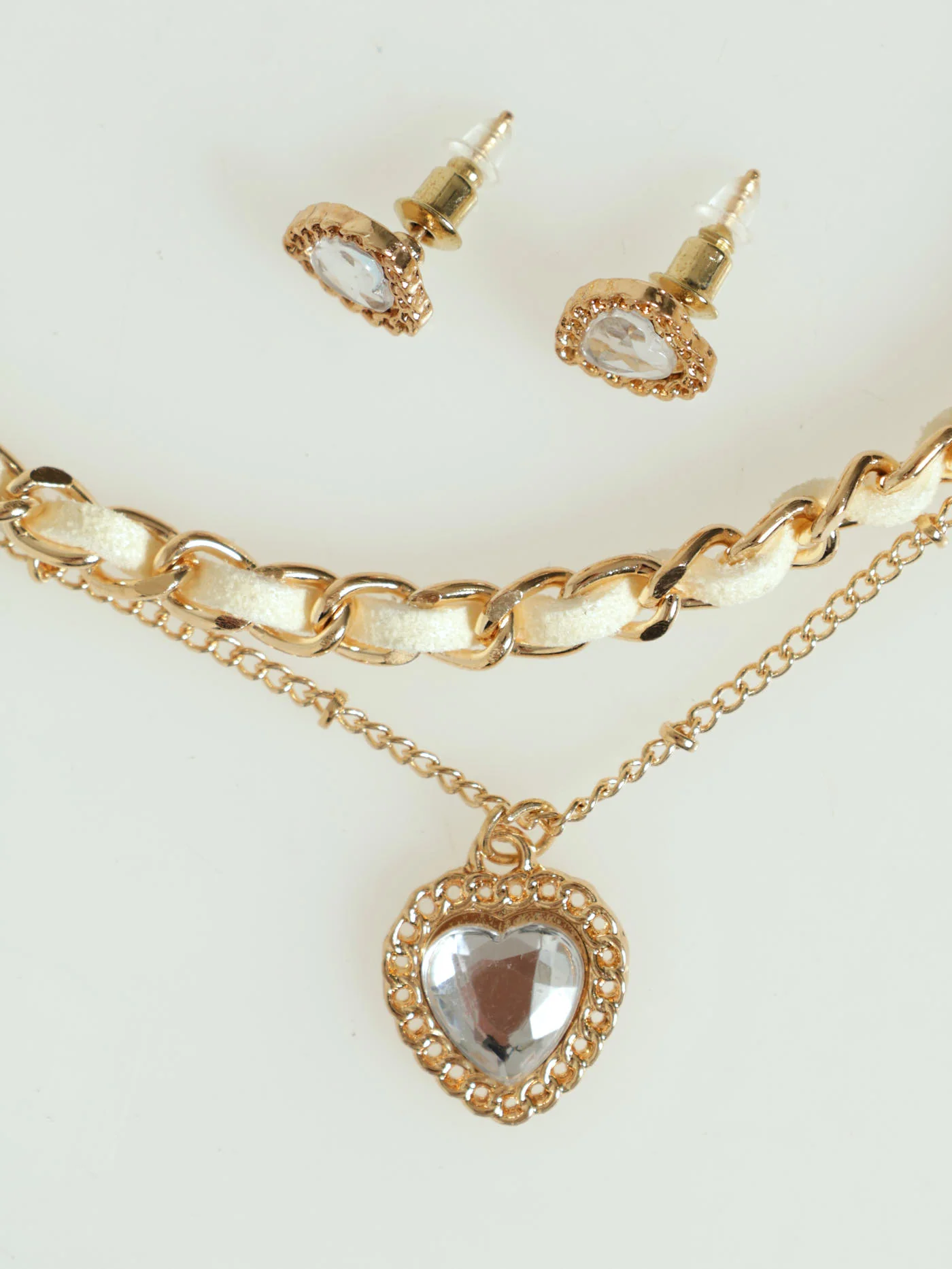 2 Layer Rope & Chain Heart Pendant Necklace - Gold - Image 2