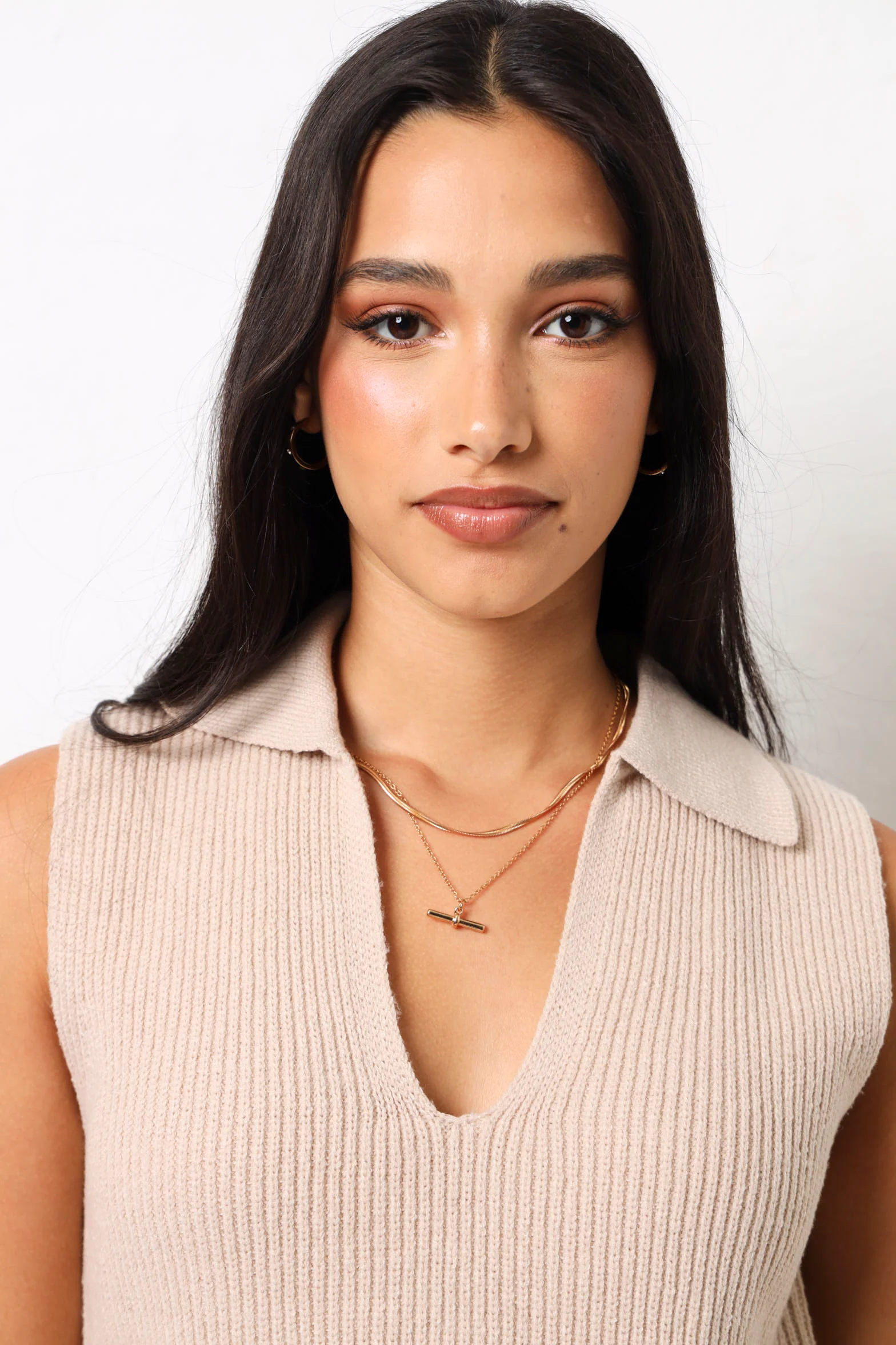 2 Layer Snake Chain & T-Bar Necklace - Gold - Image 4