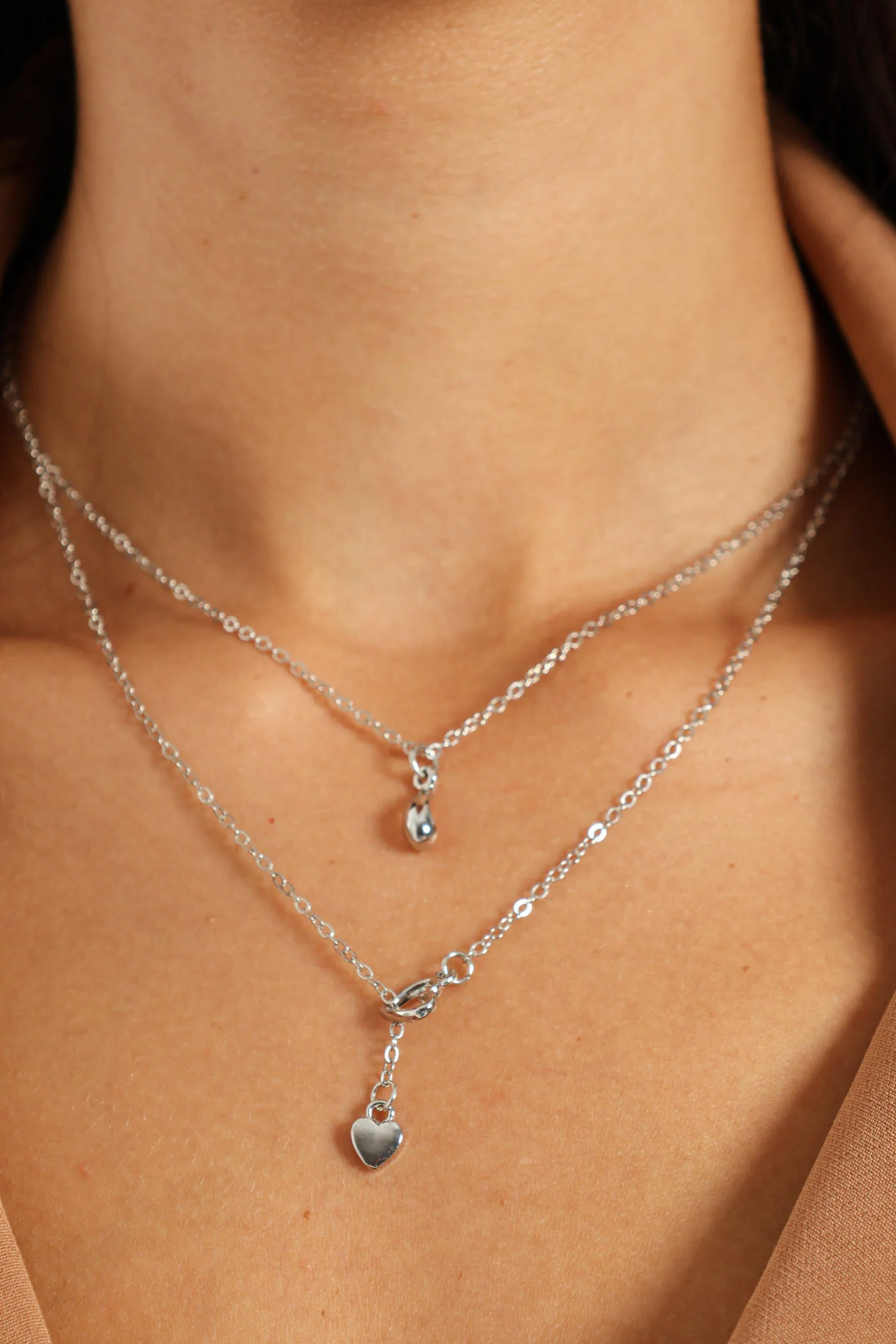 2 Layer Teardrop & Interlink Heart Pendant - Silver - Image 2