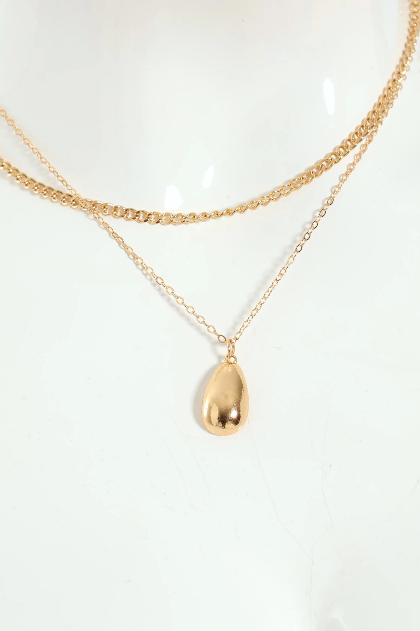 2 Layer Teardrop Pendant Necklace & 2 Sets Teardrop Earrings - Gold