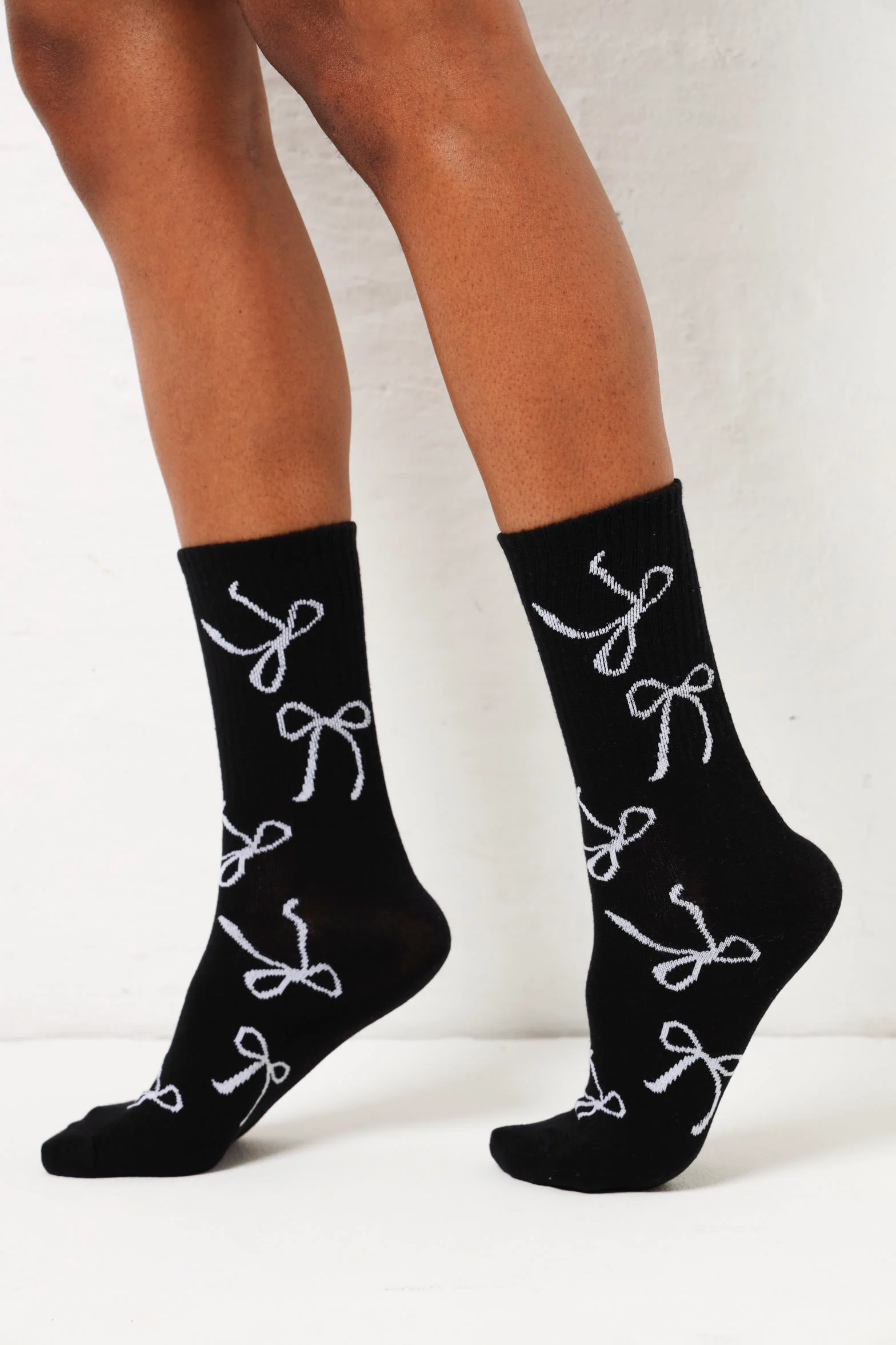 2 Pack All-Over Bow Crew Sock - Black/White