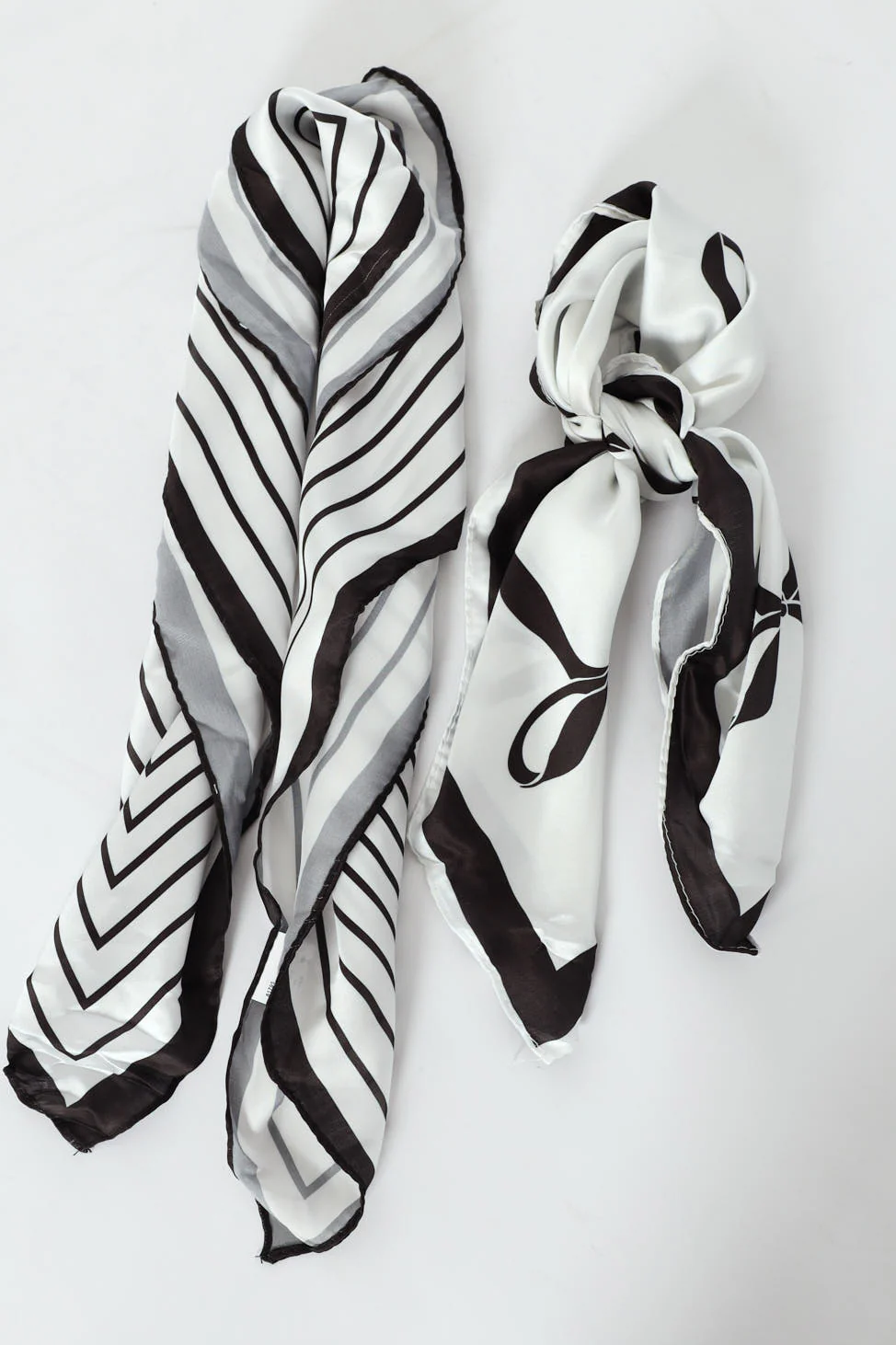 2 Pack Bow & Stripe Satin Scarves - Black/White