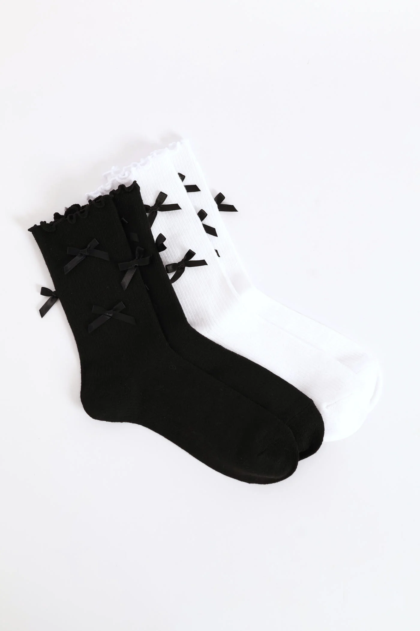 2 Pack Crew Bow Sock - Black/White