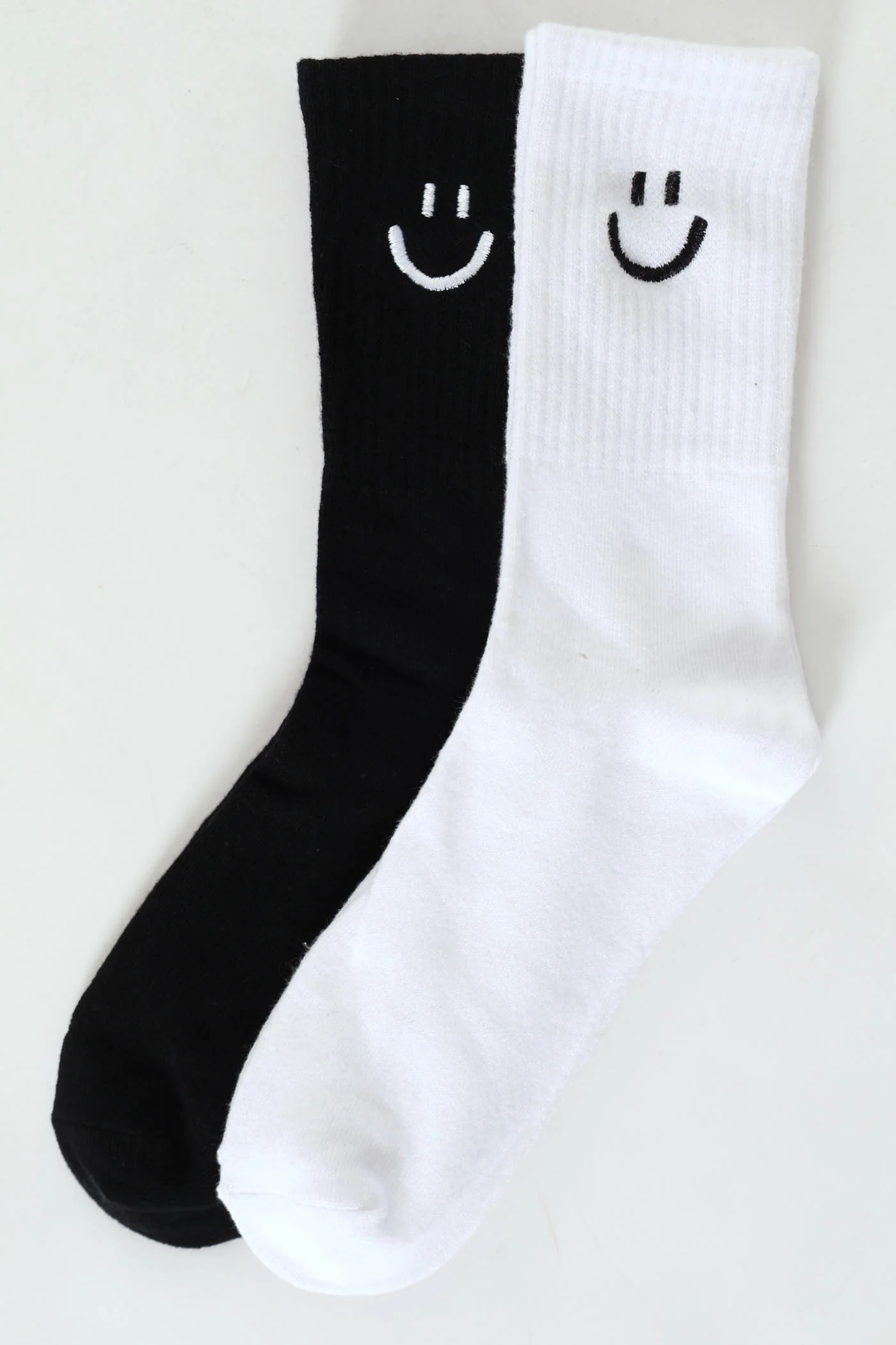 2 Pack Crew Smiley Socks - Black/White
