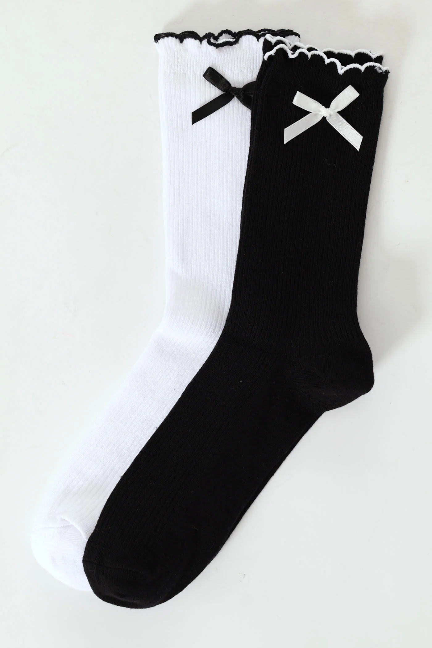 2 Pack Crew Sock Bows - Black/White