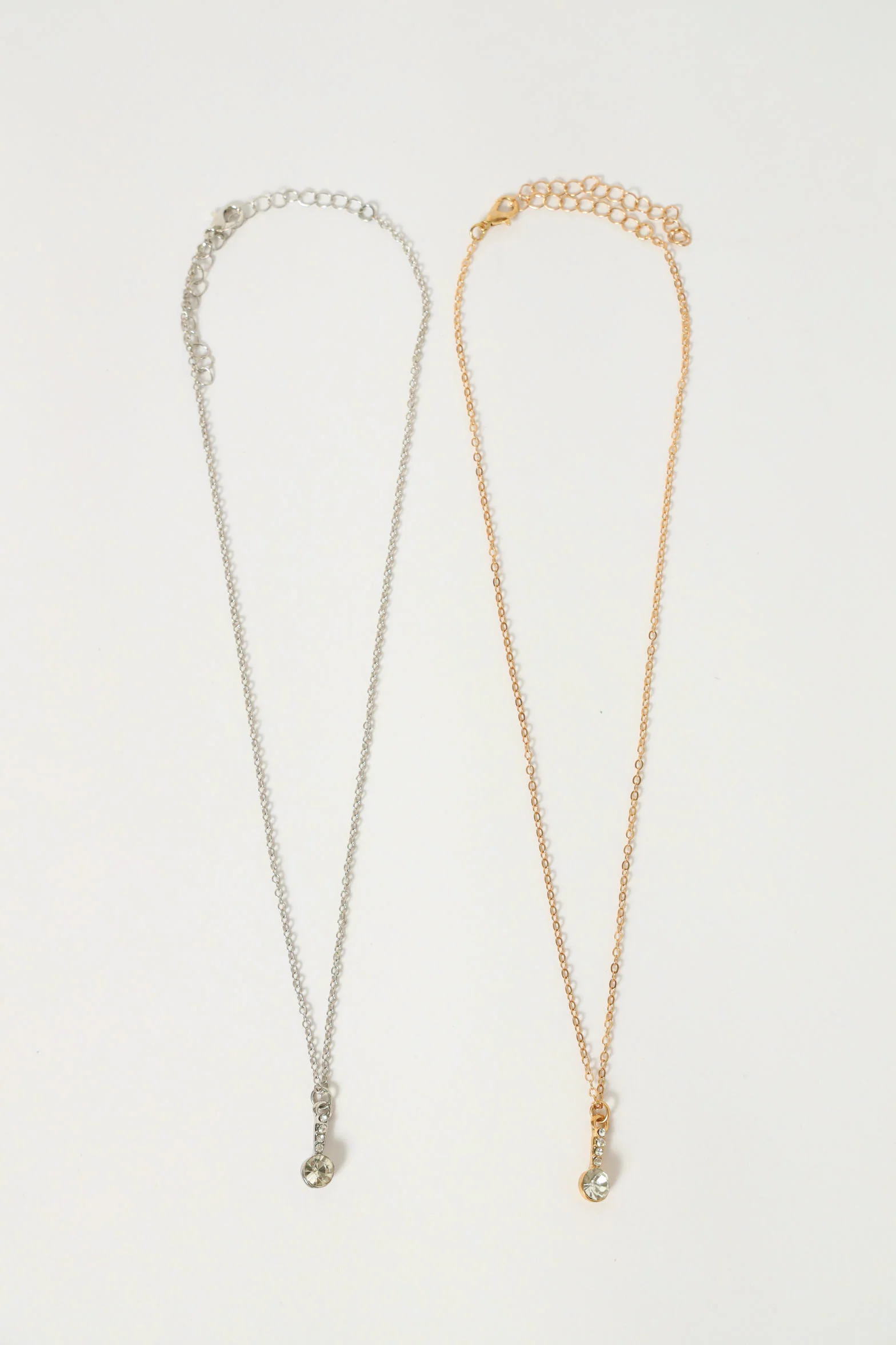 2 Pack Diamante Drop Pendant Necklaces - Multi