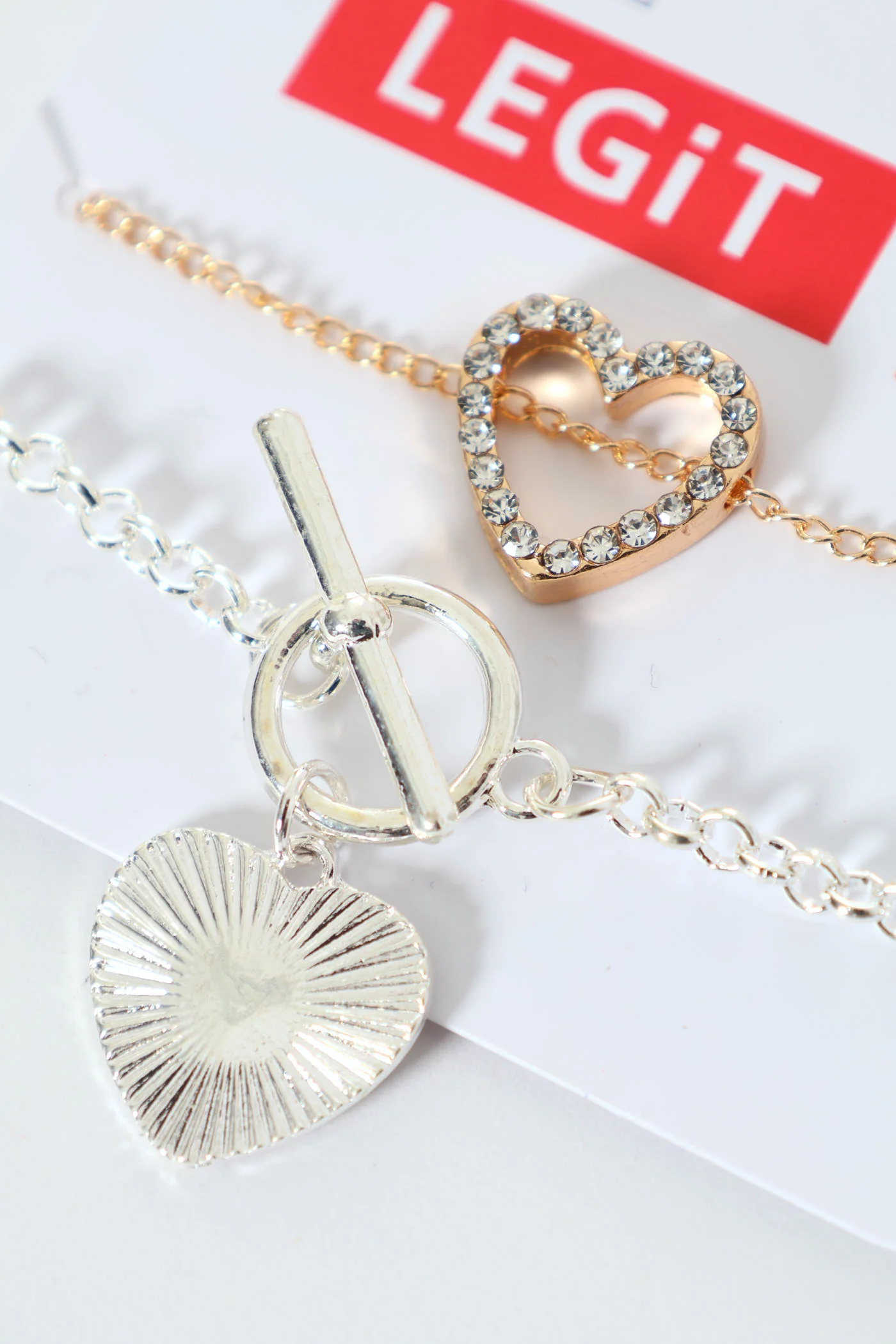 2 Pack Diamante Heart Bracelets - Multi - Image 2