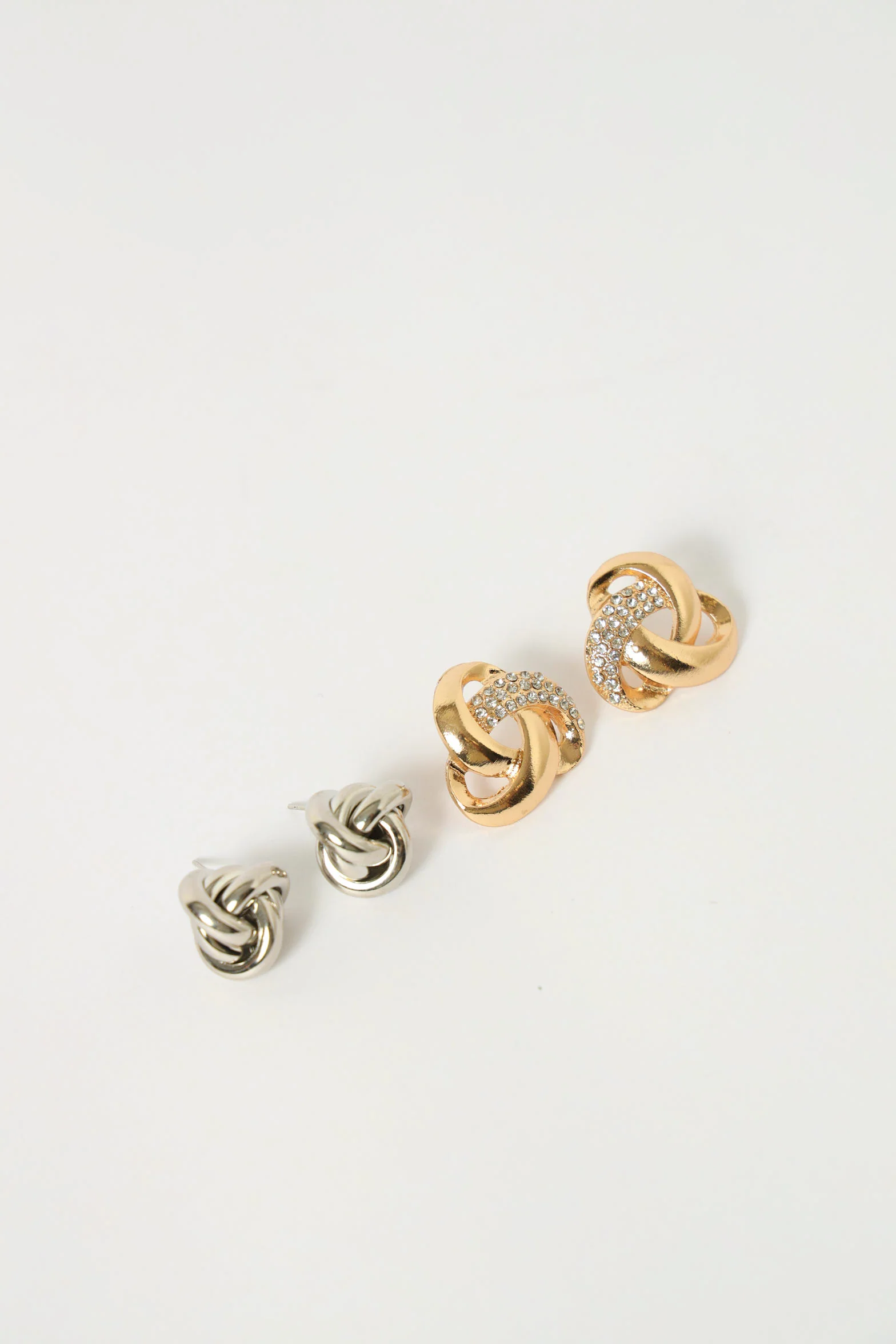 2 Pack Diamante Knot Earrings - Multi