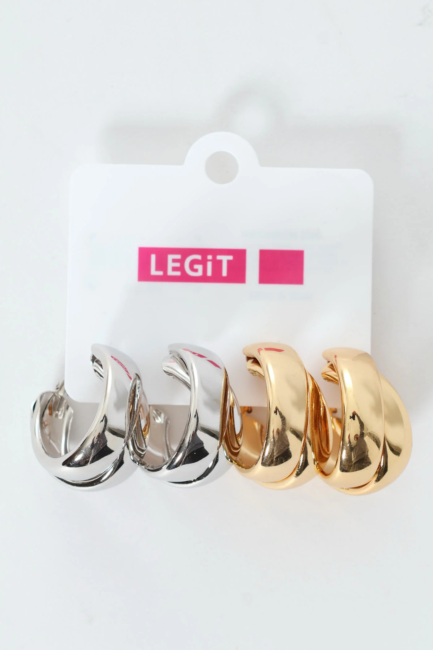 2 Pack Double Hoop Earrings - Silver
