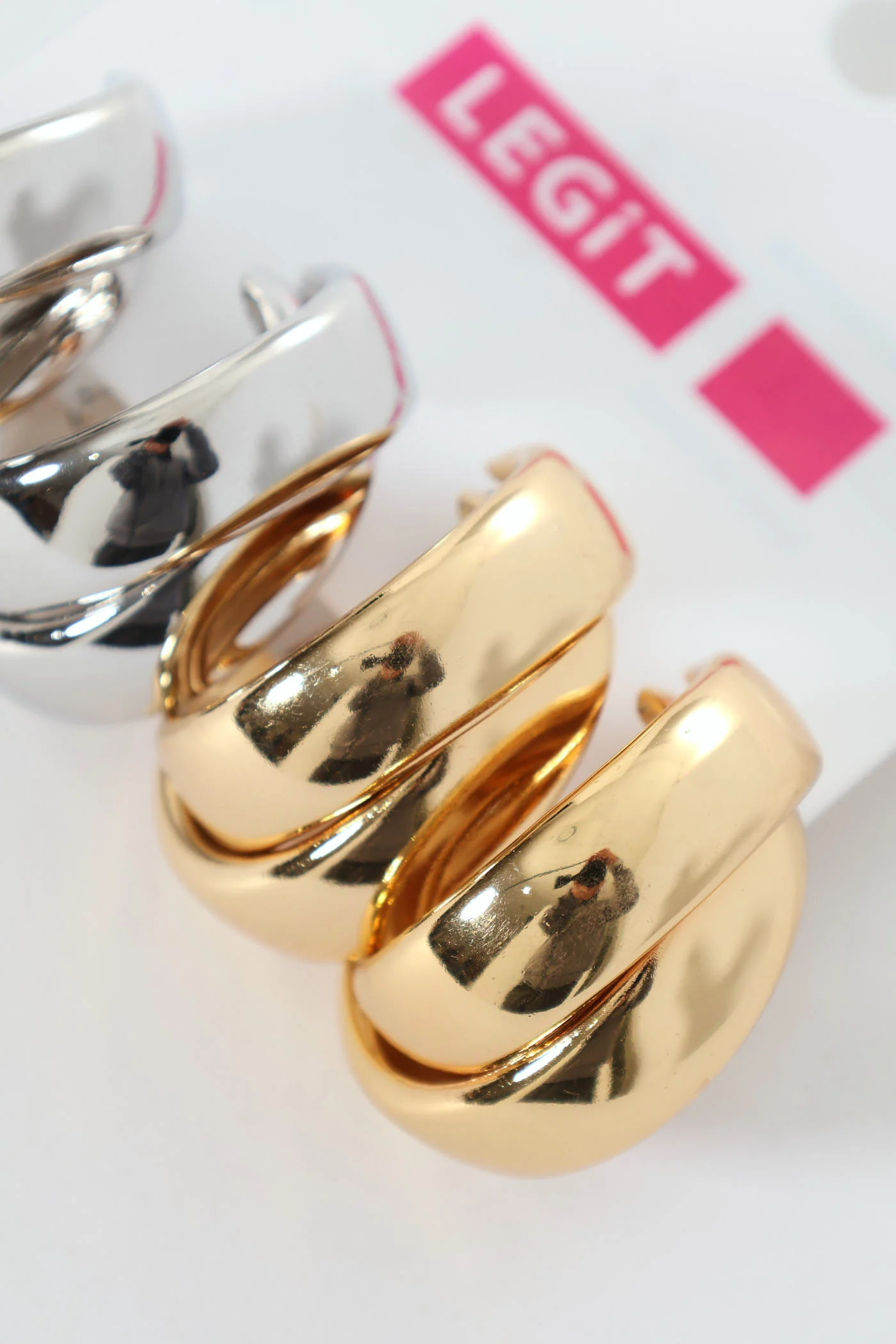 2 Pack Double Hoop Earrings - Silver - Image 3