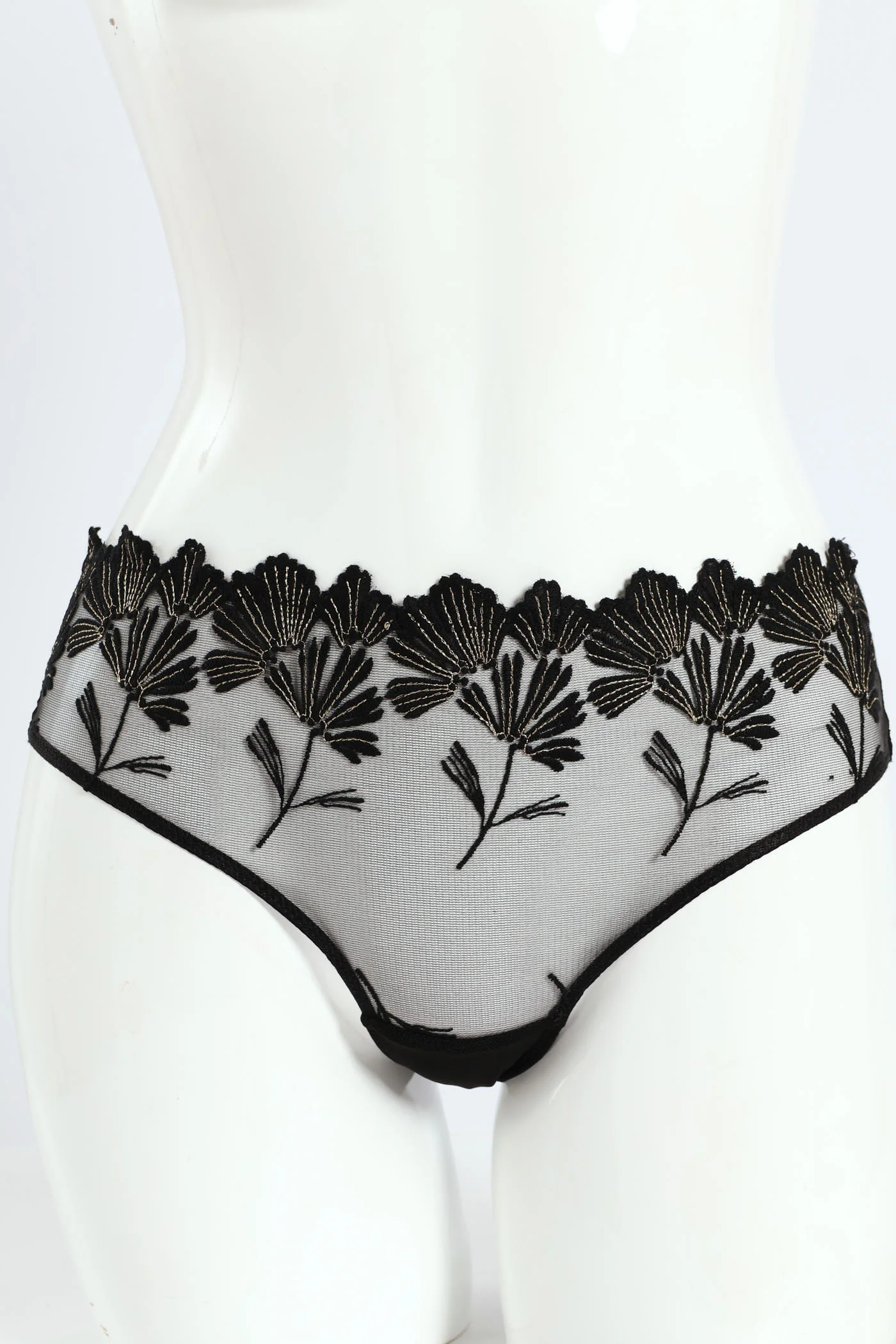 2 Pack Embroidered Lace Brazilian Panties - Black/Fawn