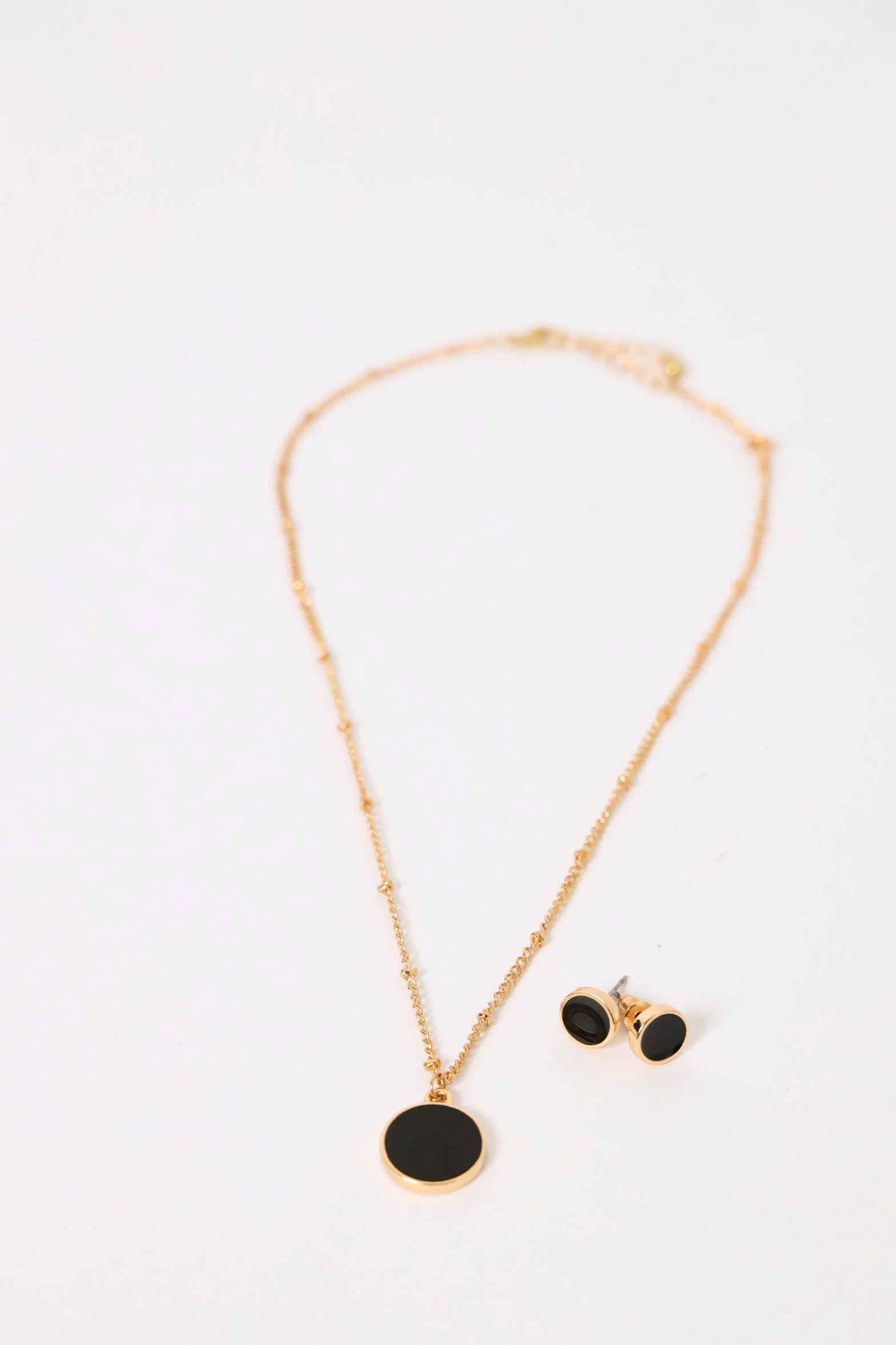 2 Pack Enamel Disc Necklace & Studs - Gold