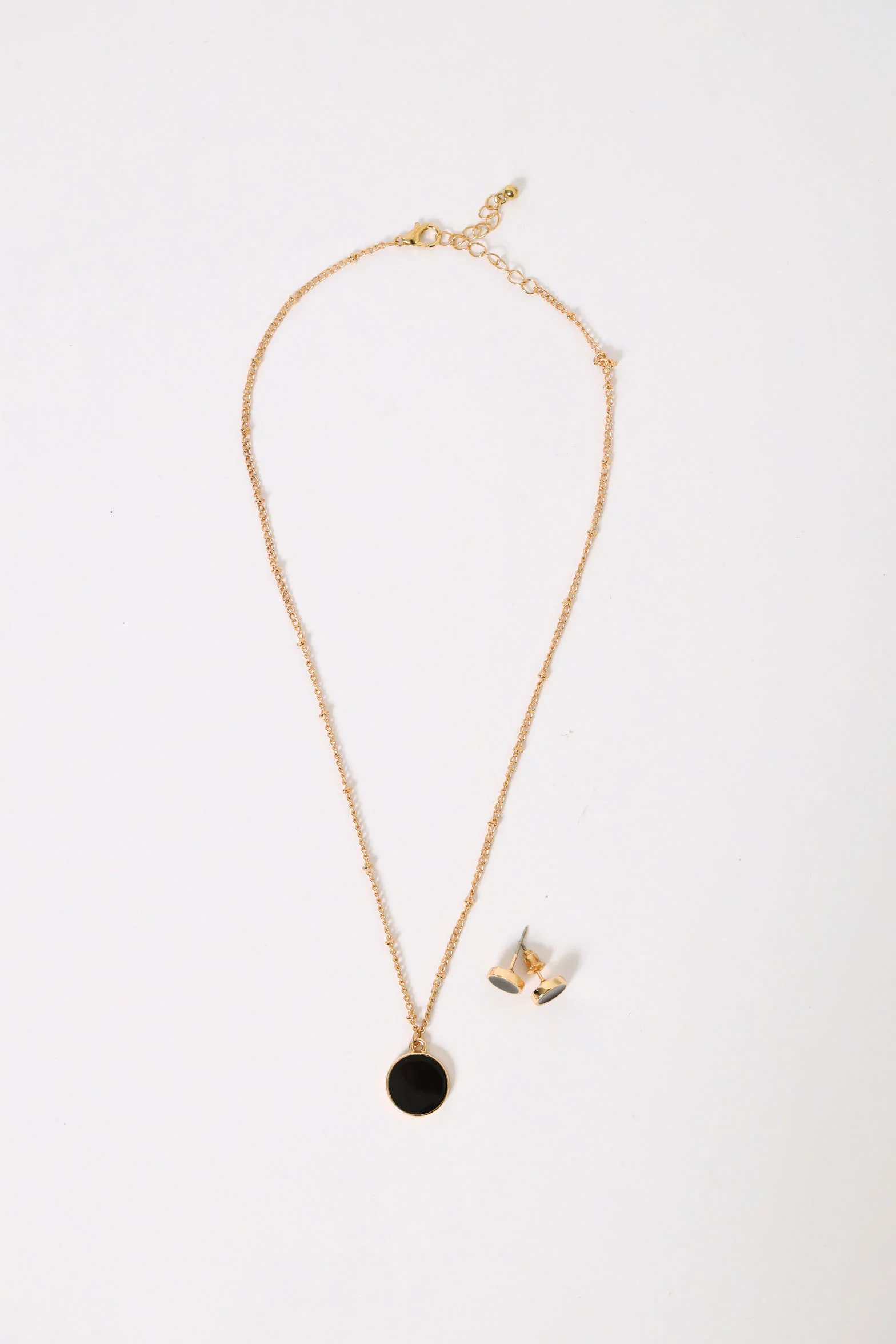 2 Pack Enamel Disc Necklace & Studs - Gold - Image 3