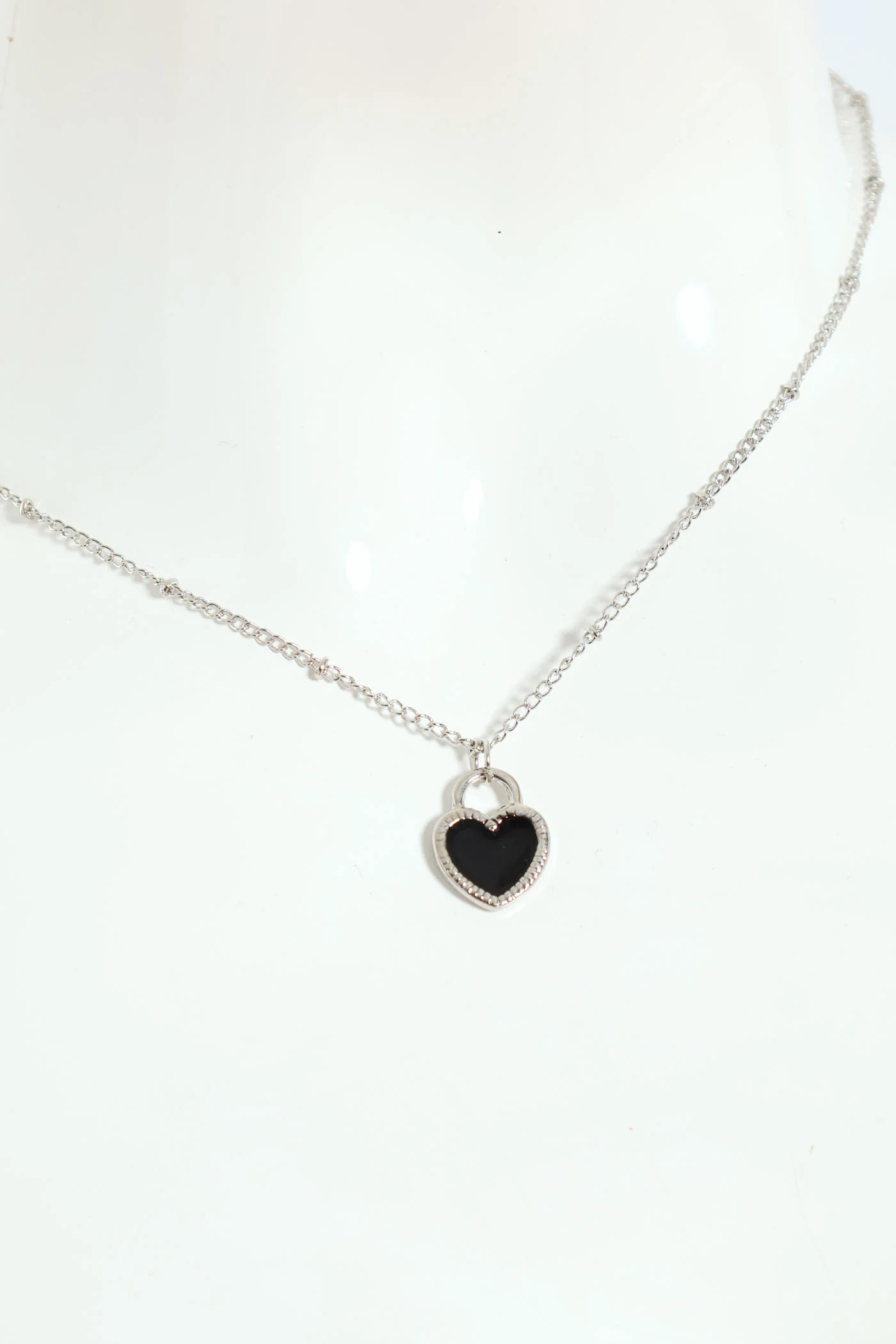 2 Pack Enamel Heart Necklace & Studs - Silver
