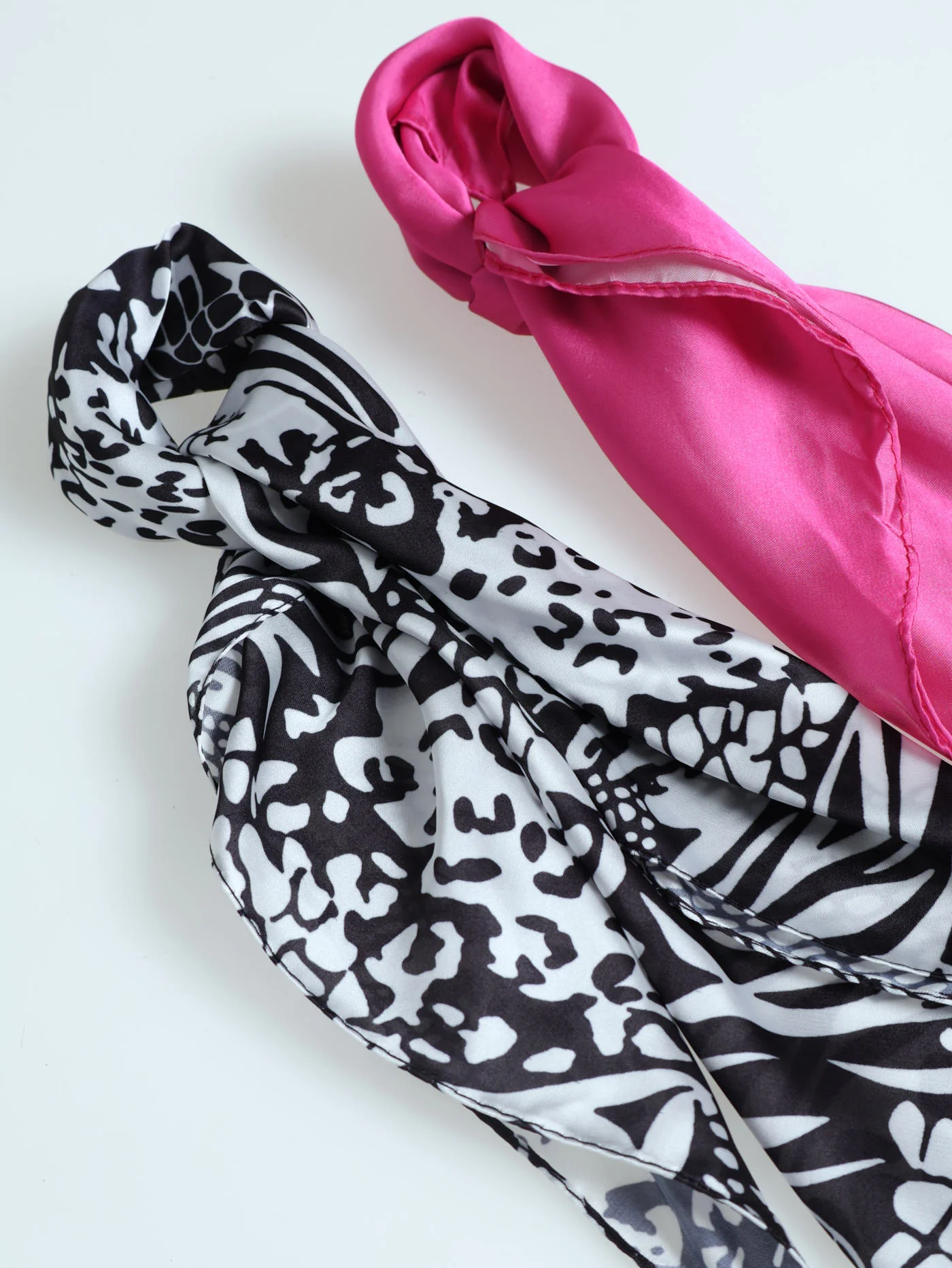 2 Pack Geo Animal & Colour Satin Scarf - Image 2